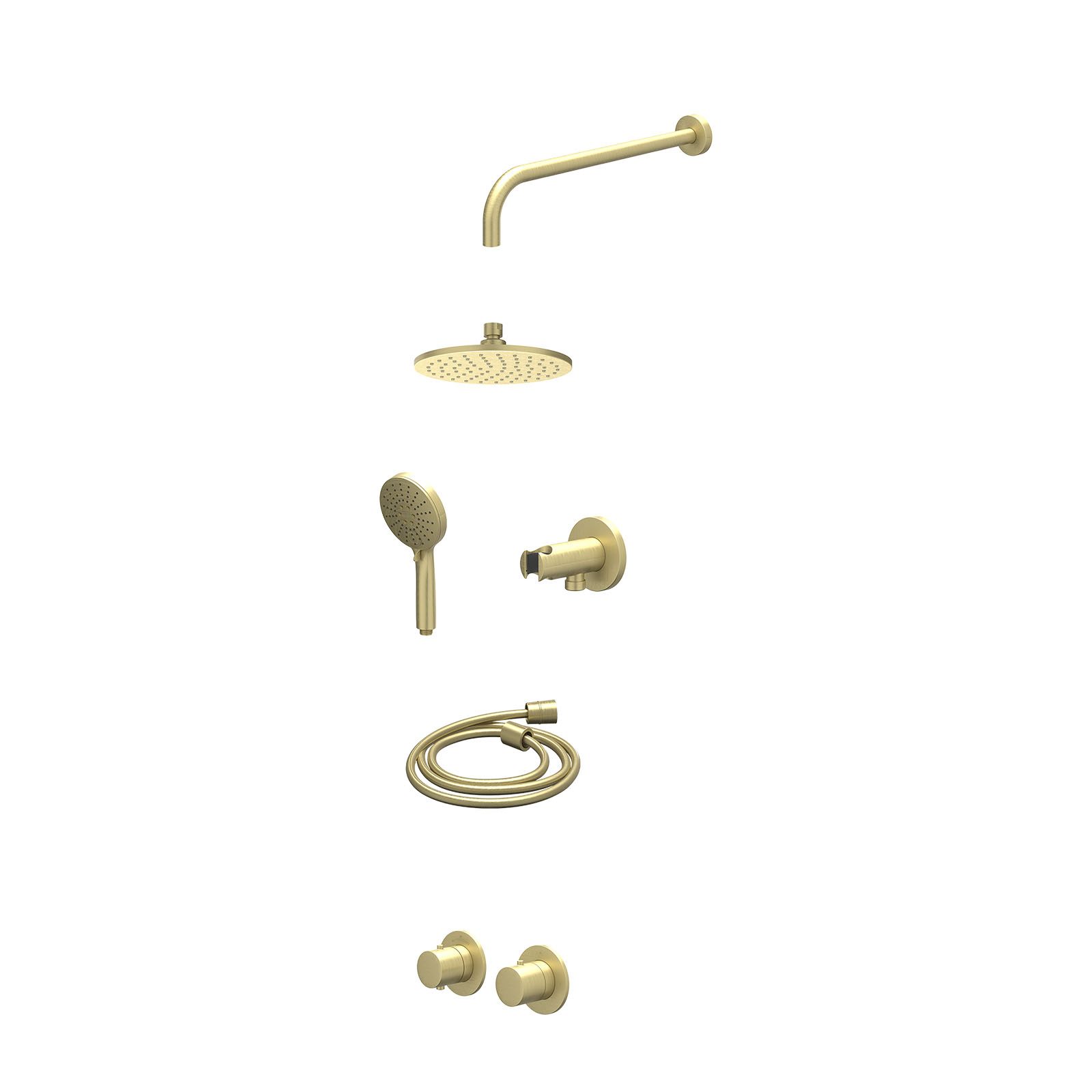IVY Bond Regendoucheset inbouw symmetry 2-weg - 20cm medium - wandarm 40cm - wandhouder - 3-standen - excl. inbouwbox - Geborsteld mat goud