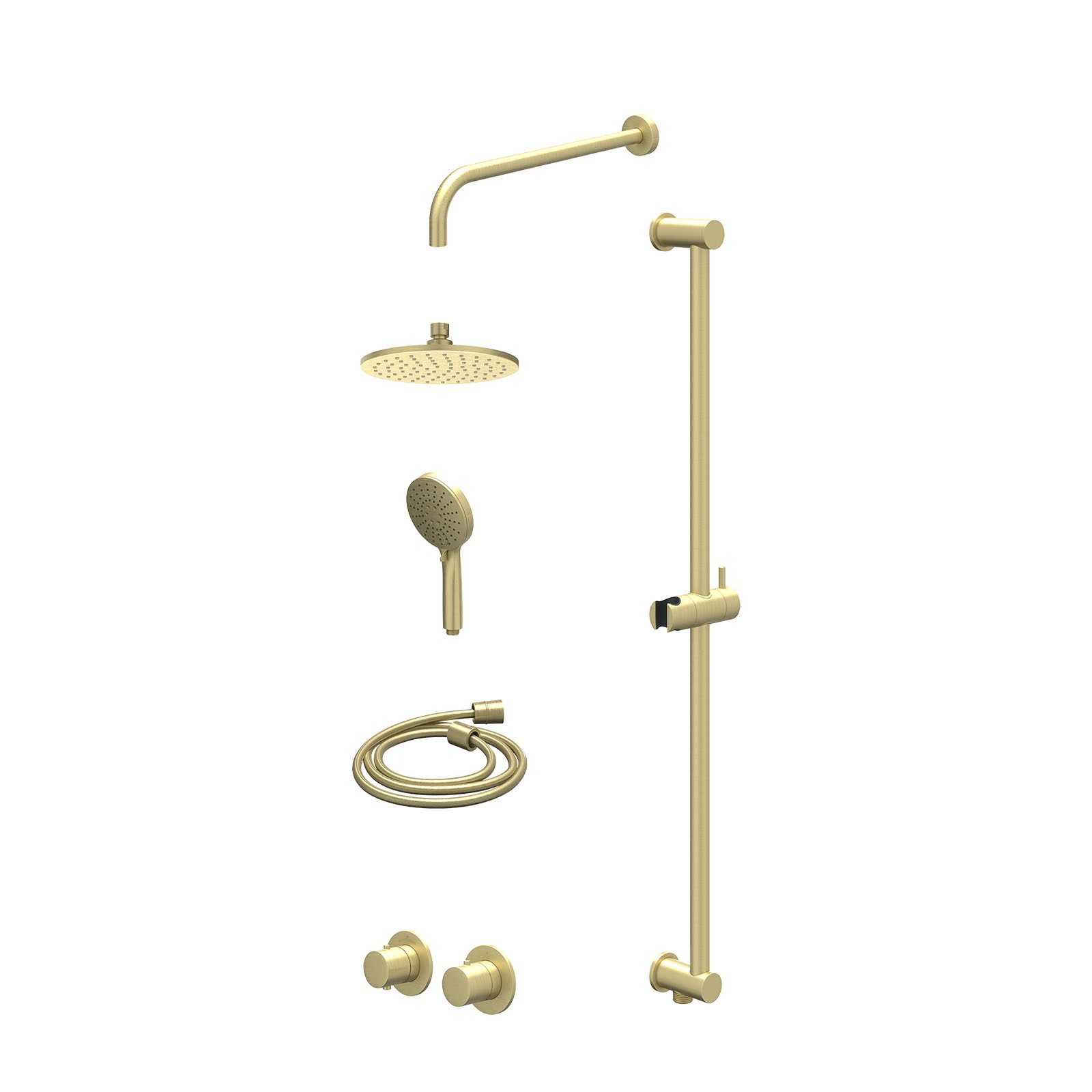 IVY Bond Regendoucheset inbouw symmetry 2-weg - 20cm medium - wandarm 40cm - glijstang - 3-standen - excl. inbouwbox - Geborsteld mat goud