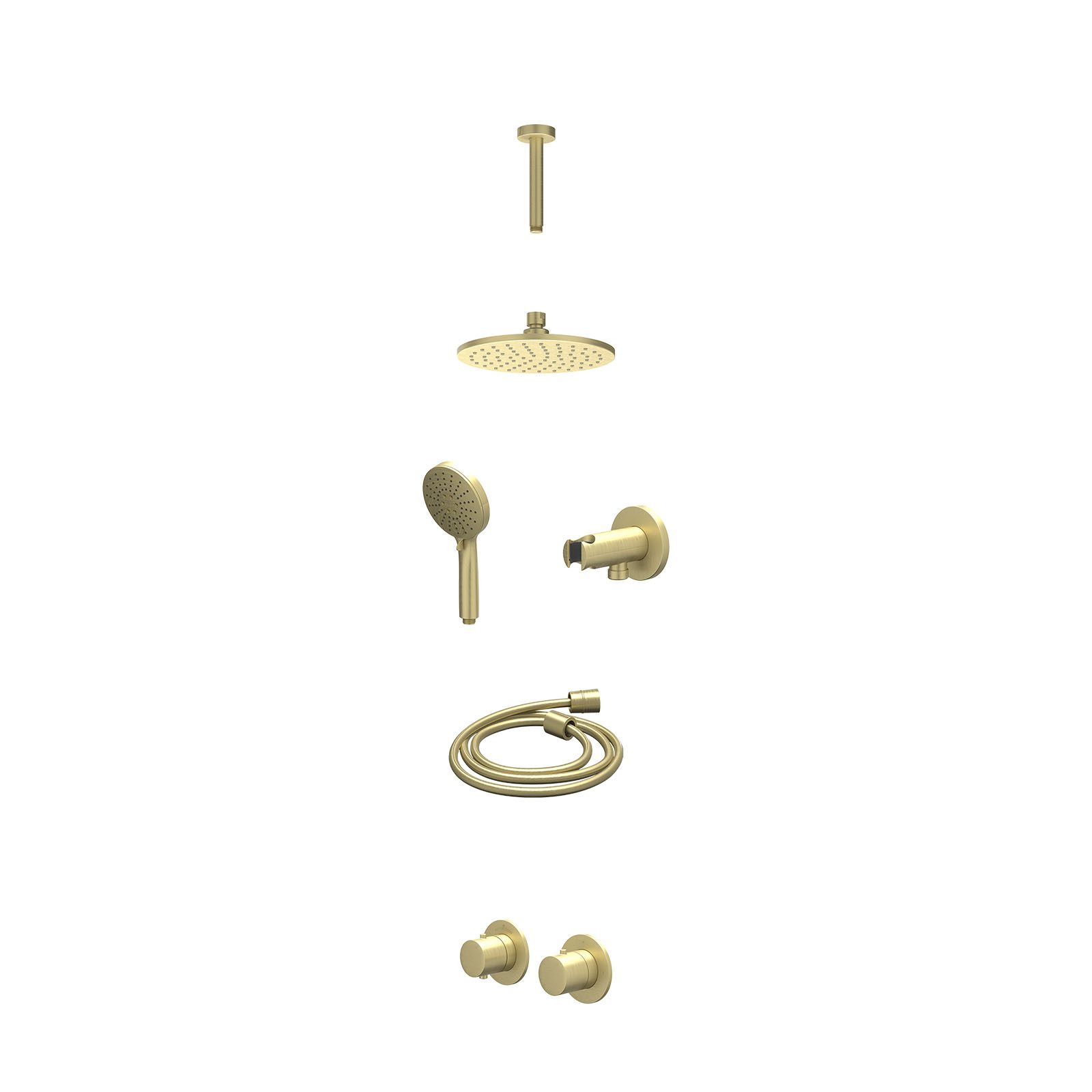 IVY Bond Regendoucheset inbouw symmetry 2-weg - 20cm medium - plafond 15cm - wandhouder - 3-standen - excl. inbouwbox - Geborsteld mat goud