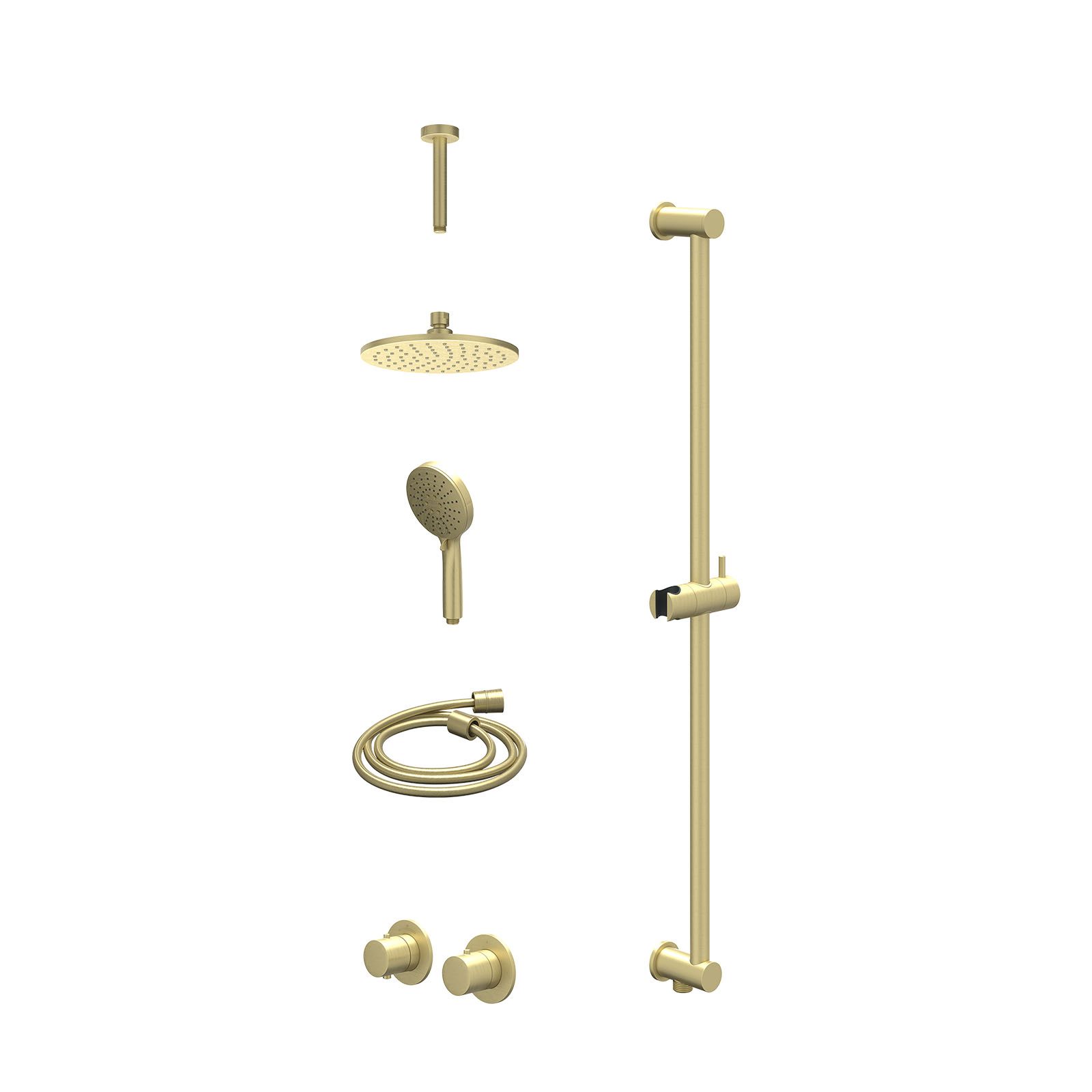 IVY Bond Regendoucheset inbouw symmetry 2-weg - 20cm medium - plafond 15cm - glijstang - 3-standen - excl. inbouwbox - Geborsteld mat goud