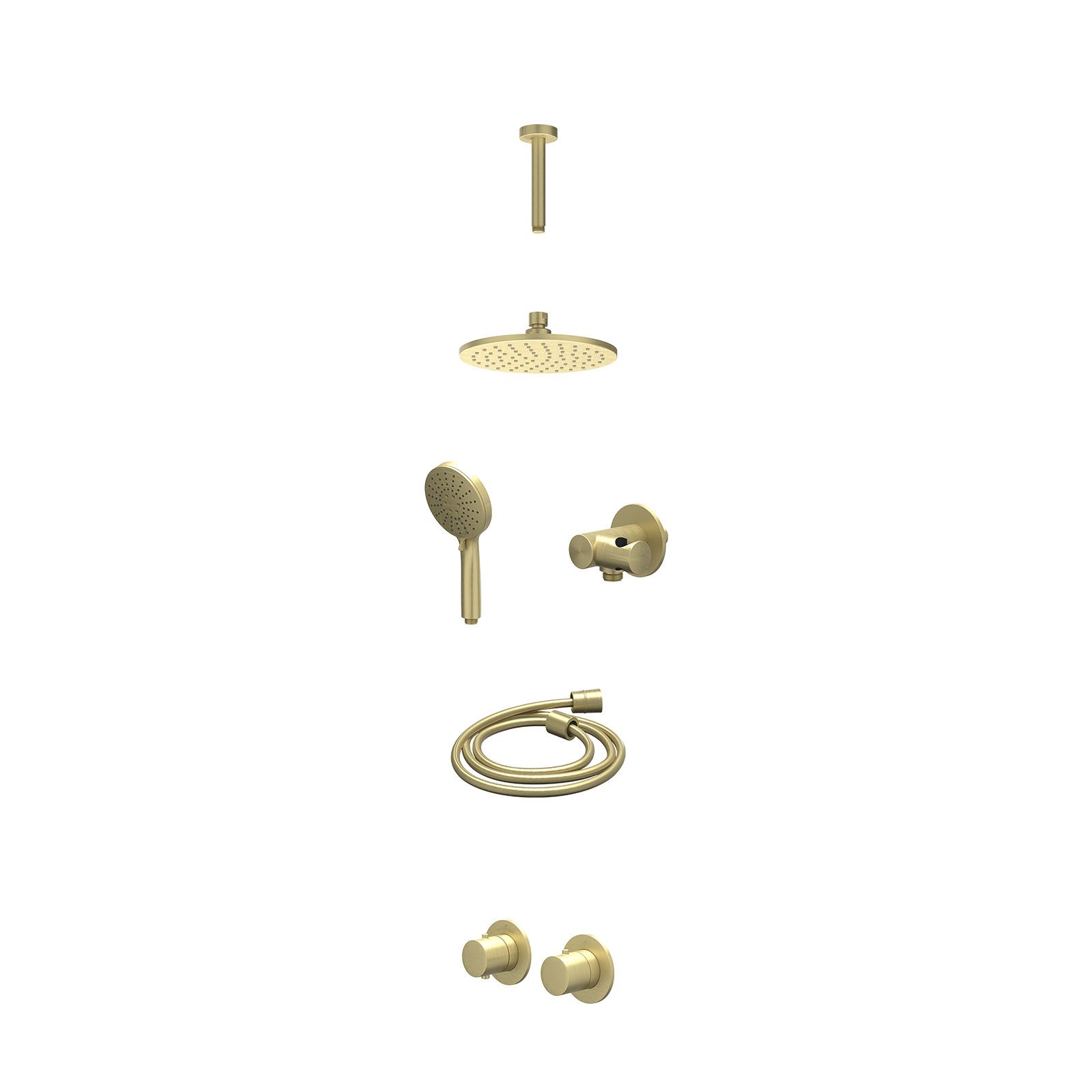 IVY Bond Regendoucheset inbouw symmetry 2-weg - 20cm medium - plafond 15cm - verstelbare steun - 3-standen - excl. inbouwbox - Geborsteld mat goud