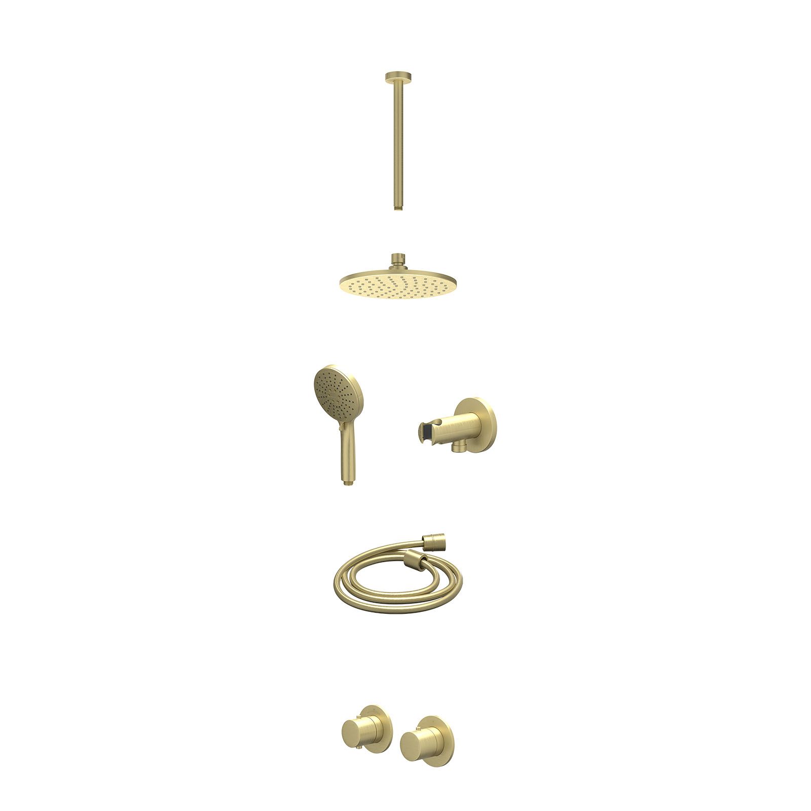 IVY Bond Regendoucheset inbouw symmetry 2-weg - 20cm medium - plafond 30cm - wandhouder - 3-standen - excl. inbouwbox - Geborsteld mat goud