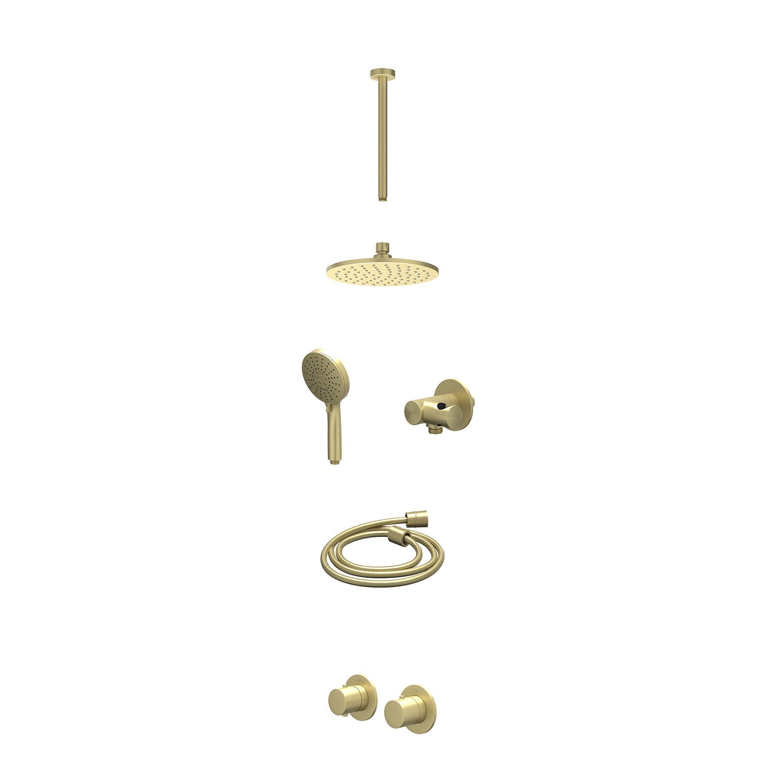 IVY Bond Regendoucheset inbouw symmetry 2-weg - 20cm medium - plafond 30cm - verstelbare steun - 3-standen - excl. inbouwbox - Geborsteld mat goud