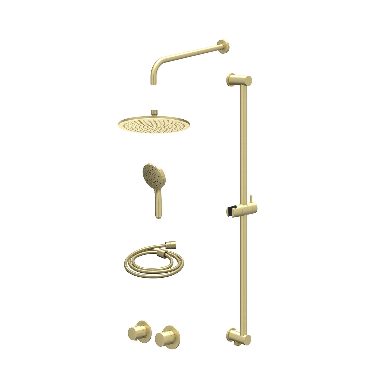 IVY Bond Regendoucheset inbouw symmetry 2-weg - 25cm medium - wandarm 40cm - glijstang - 3-standen - excl. inbouwbox - Geborsteld mat goud