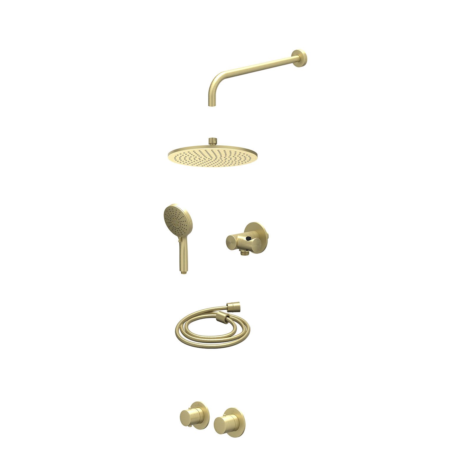 IVY Bond Regendoucheset inbouw symmetry 2-weg - 25cm medium - wandarm 40cm - verstelbare steun - 3-standen - excl. inbouwbox - Geborsteld mat goud