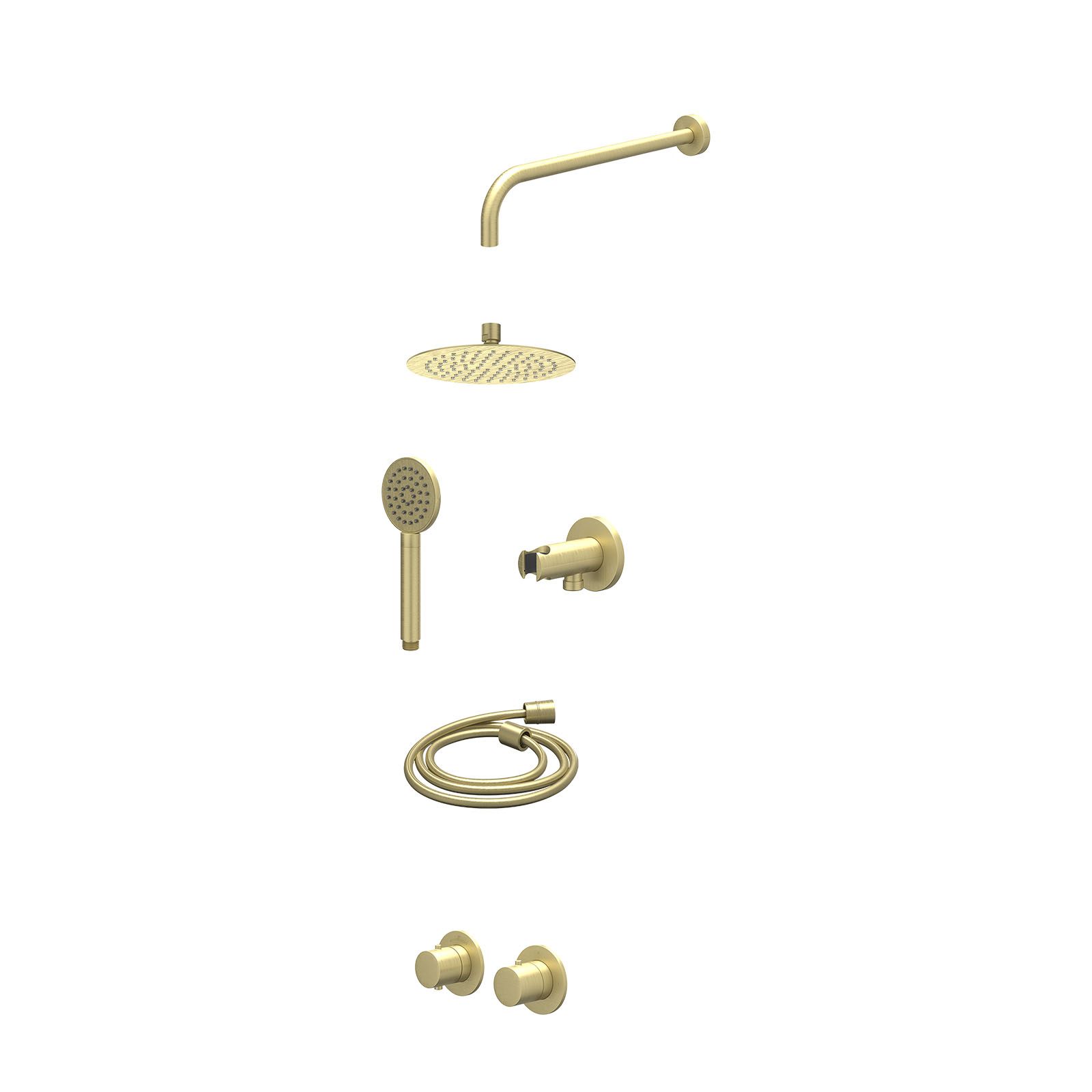IVY Bond Regendoucheset inbouw symmetry 2-weg - 20cm slim - wandarm 40cm - wandhouder - satin spray - excl. inbouwbox - Geborsteld mat goud