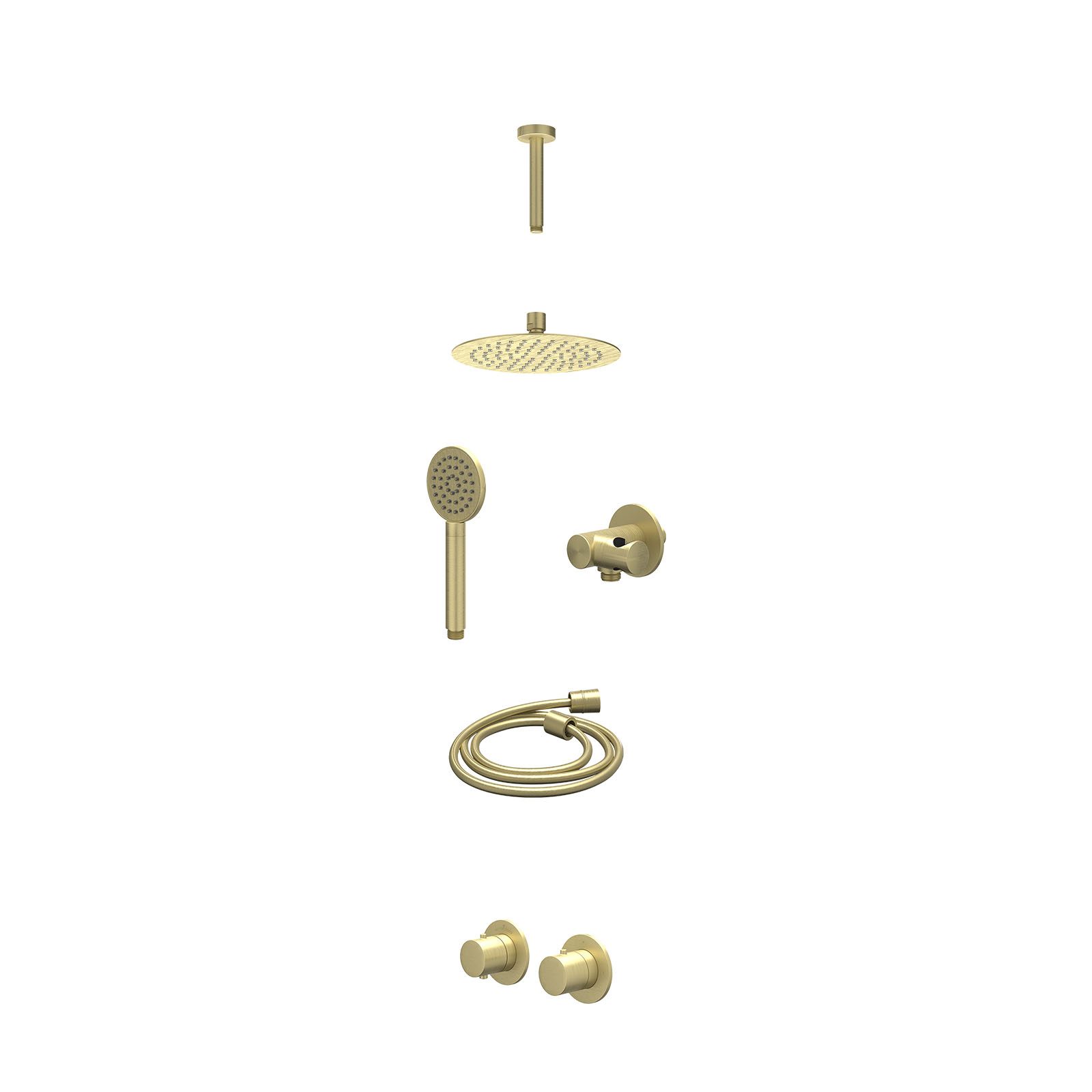 IVY Bond Regendoucheset inbouw symmetry 2-weg - 20cm slim - plafond 15cm - verstelbare steun - satin spray - excl. inbouwbox - Geborsteld mat goud