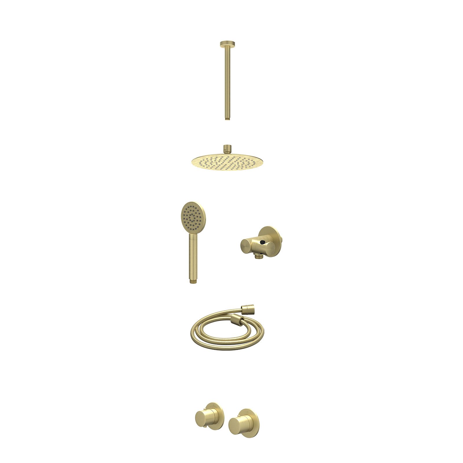 IVY Bond Regendoucheset inbouw symmetry 2-weg - 20cm slim - plafond 30cm - verstelbare steun - satin spray - excl. inbouwbox - Geborsteld mat goud