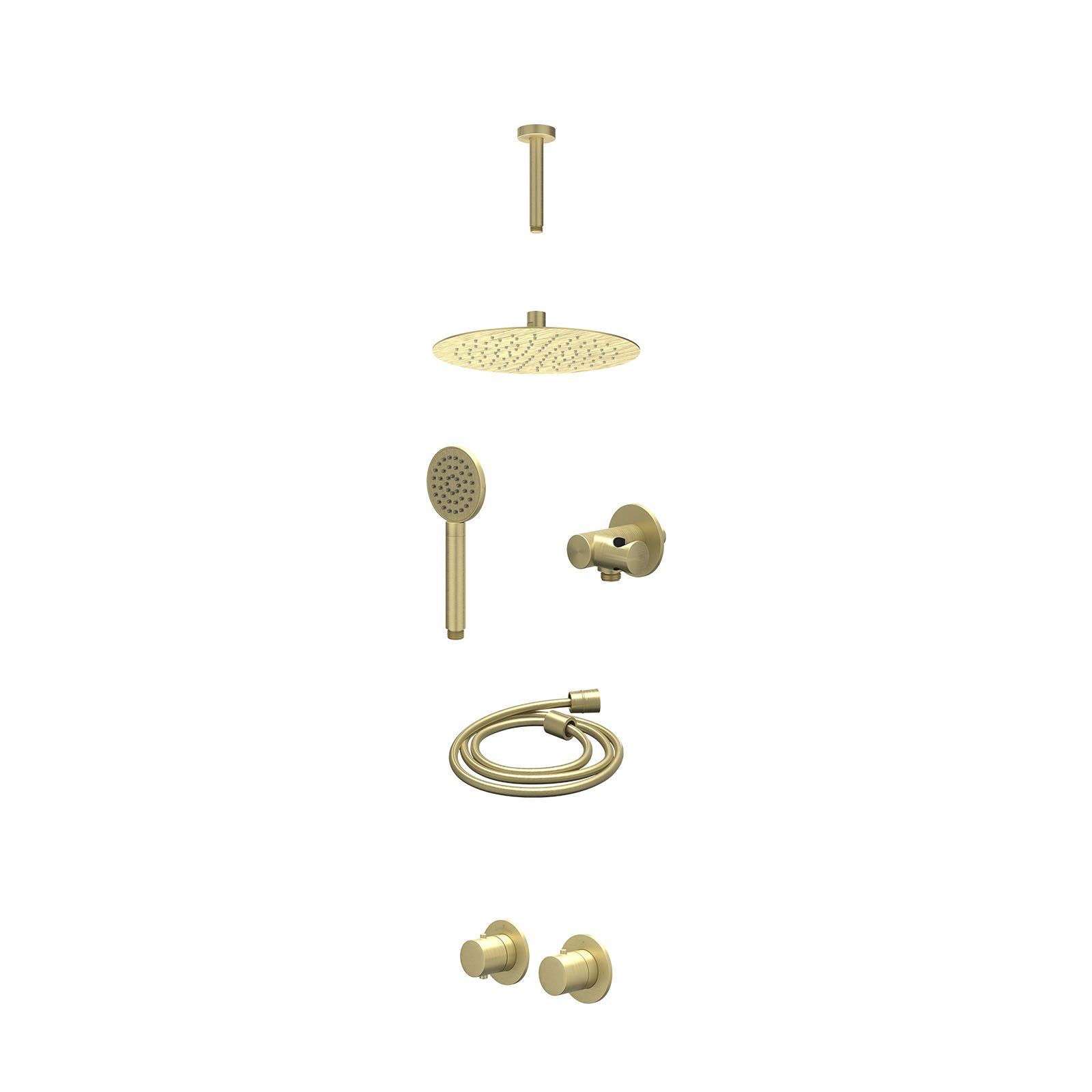IVY Bond Regendoucheset inbouw symmetry 2-weg - 25cm slim - plafond 15cm - verstelbare steun - satin spray - excl. inbouwbox - Geborsteld mat goud