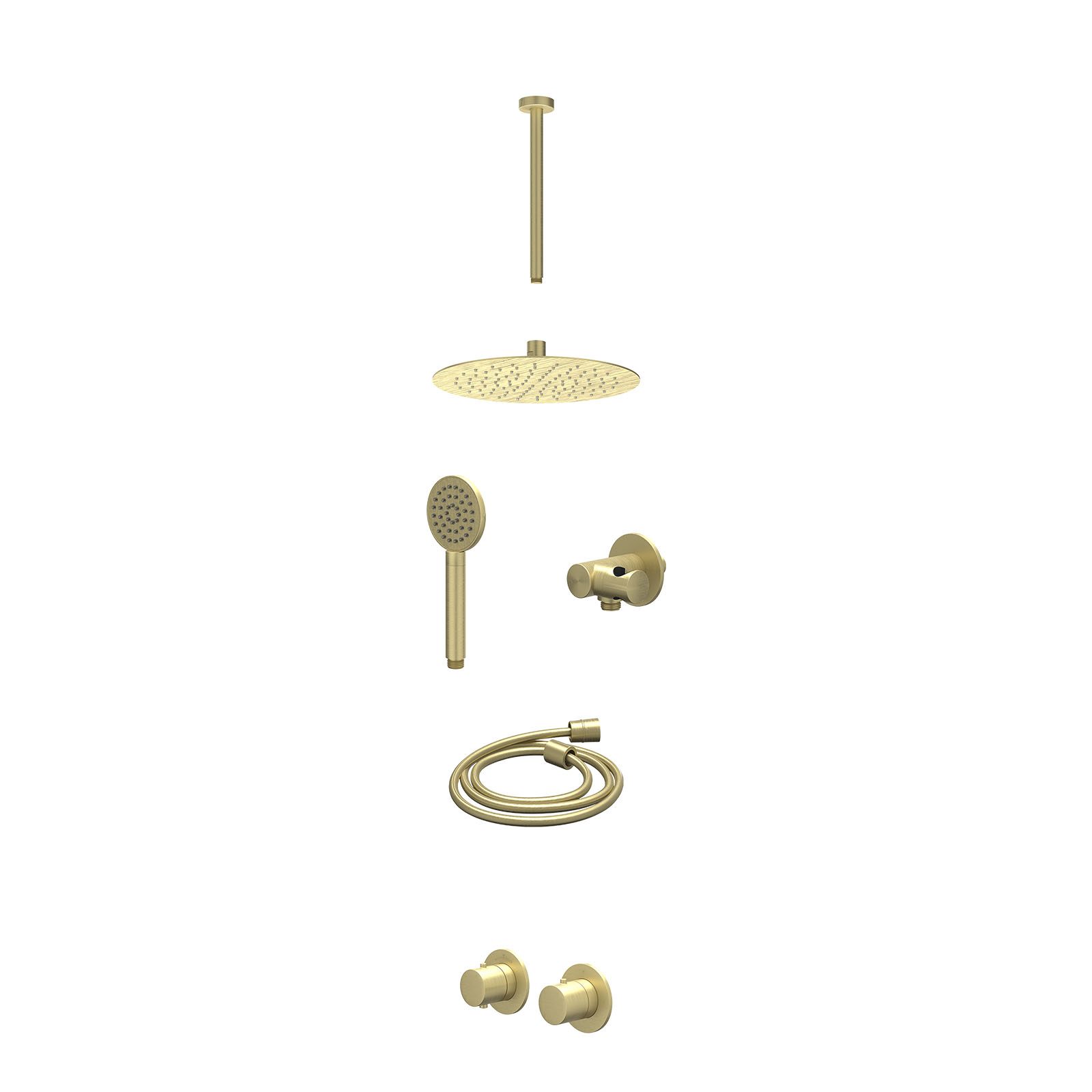 IVY Bond Regendoucheset inbouw symmetry 2-weg - 25cm slim - plafond 30cm - verstelbare steun - satin spray - excl. inbouwbox - Geborsteld mat goud
