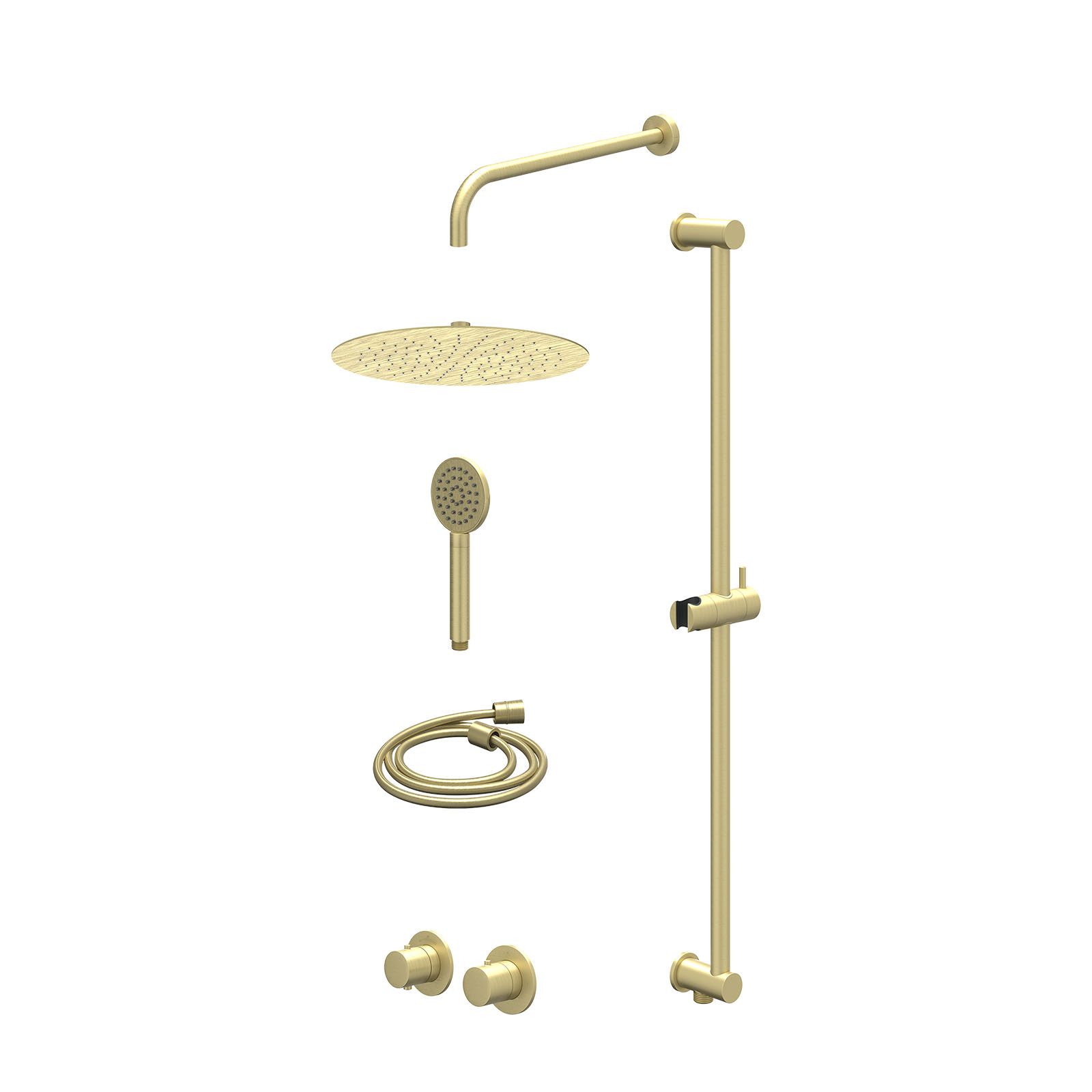 IVY Bond Regendoucheset inbouw symmetry 2-weg - 30cm slim - wandarm 40cm - glijstang - satin spray - excl. inbouwbox - Geborsteld mat goud