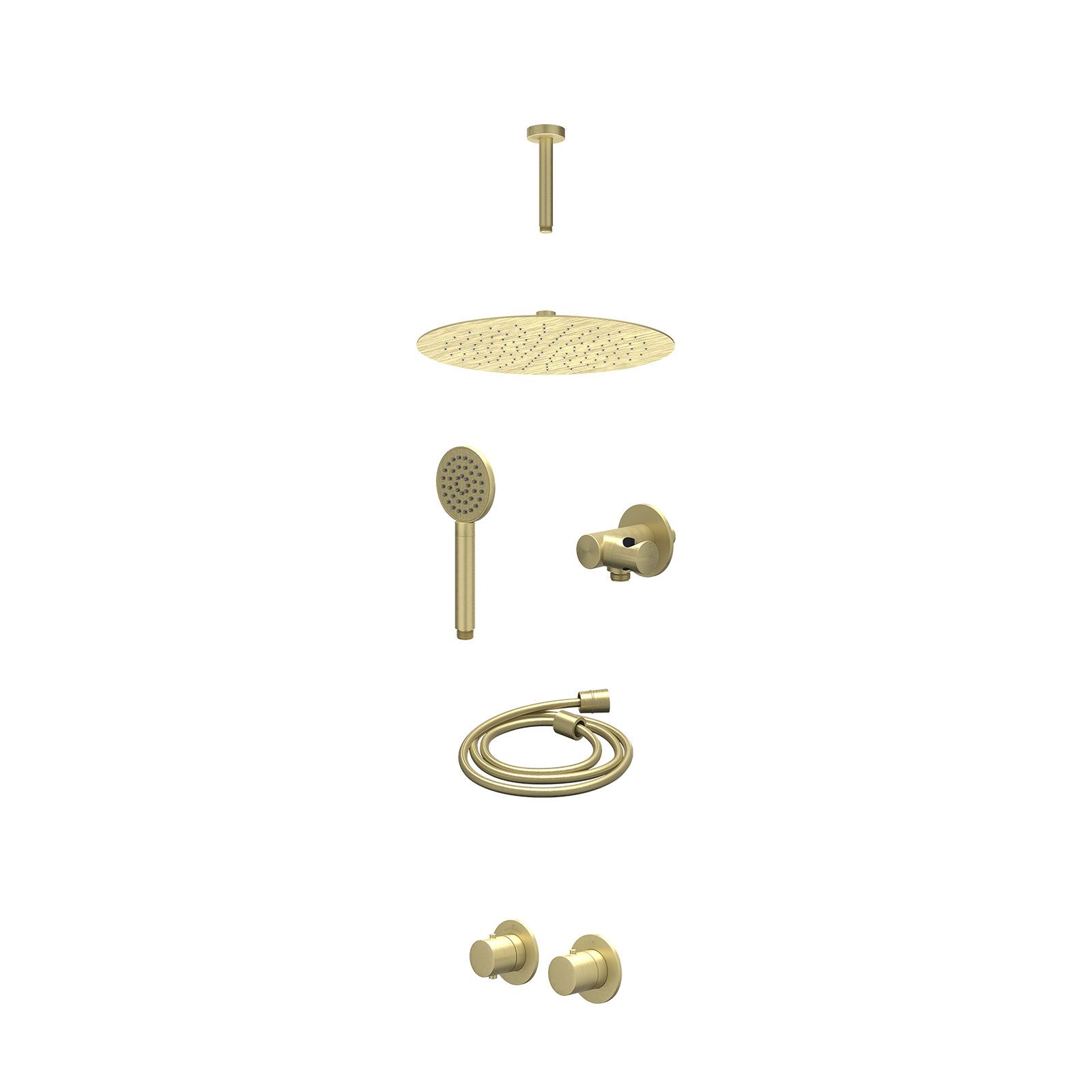 IVY Bond Regendoucheset inbouw symmetry 2-weg - 30cm slim - plafond 15cm - verstelbare steun - satin spray - excl. inbouwbox - Geborsteld mat goud