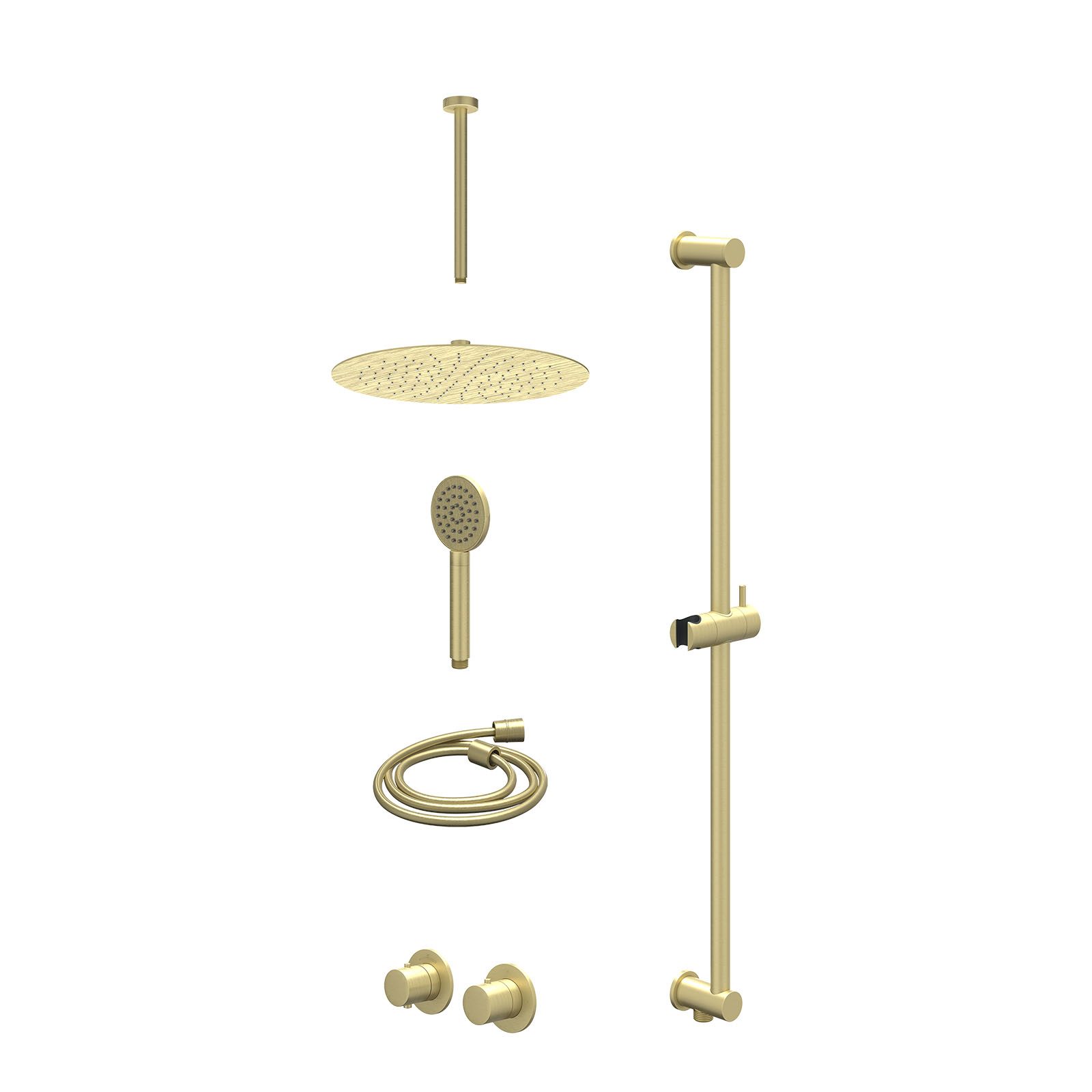IVY Bond Regendoucheset inbouw symmetry 2-weg - 30cm slim - plafond 30cm - glijstang - satin spray - excl. inbouwbox - Geborsteld mat goud