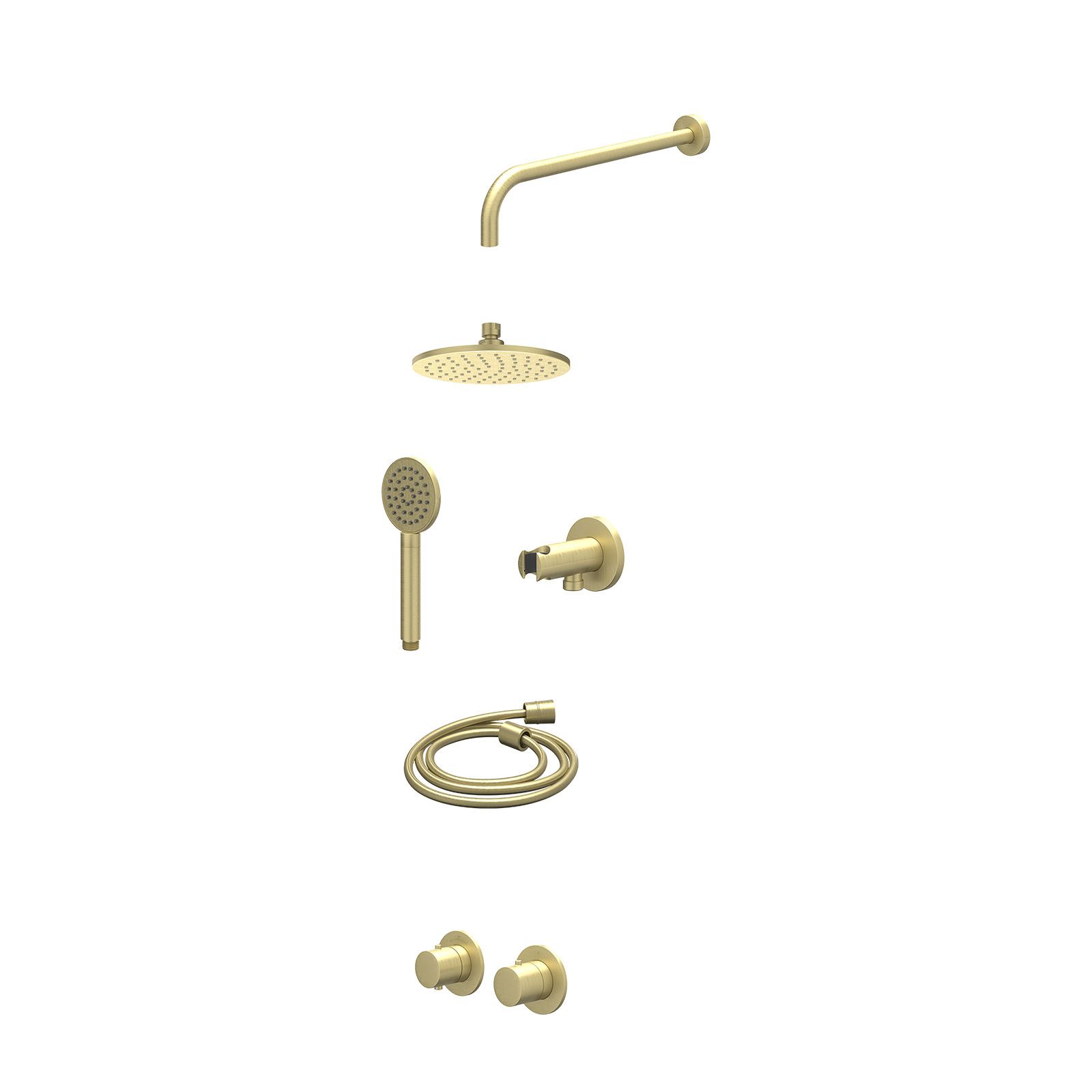 IVY Bond Regendoucheset inbouw symmetry 2-weg - 20cm medium - wandarm 40cm - wandhouder - satin spray - excl. inbouwbox - Geborsteld mat goud