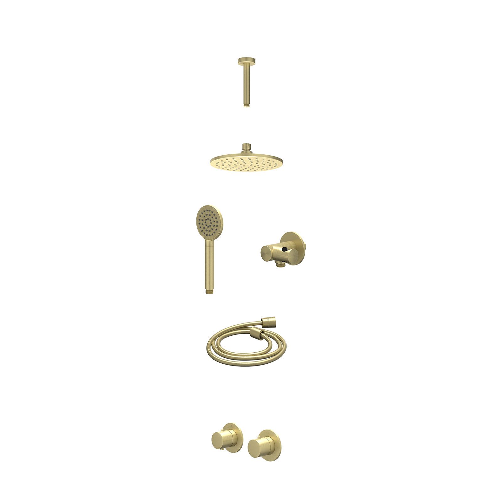 IVY Bond Regendoucheset inbouw symmetry 2-weg - 20cm medium - plafond 15cm - verstelbare steun - satin spray - excl. inbouwbox - Geborsteld mat goud
