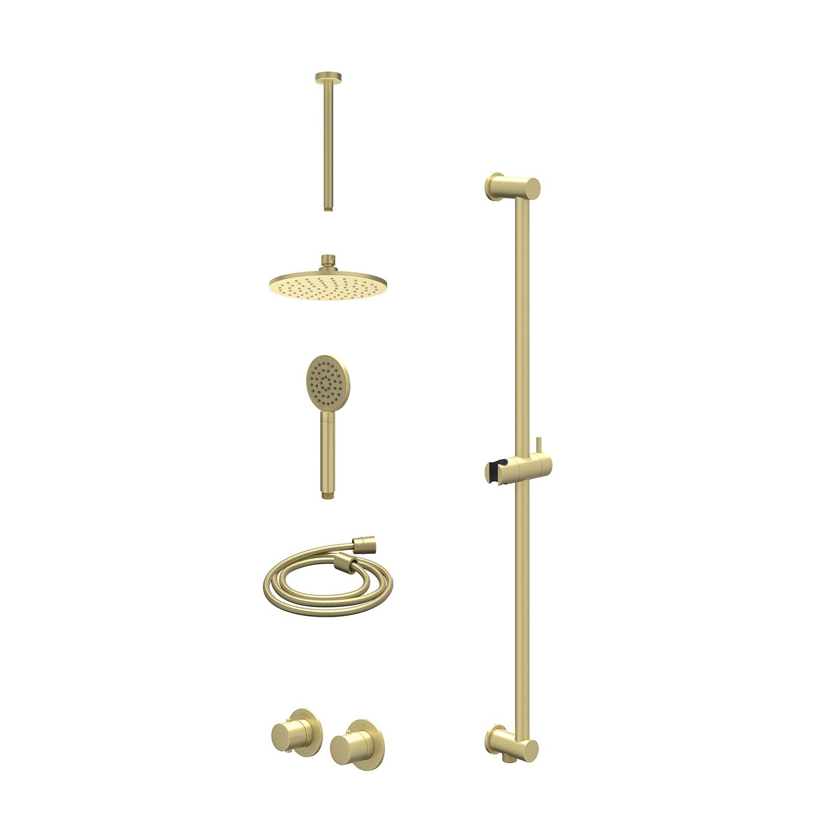 IVY Bond Regendoucheset inbouw symmetry 2-weg - 20cm medium - plafond 30cm - glijstang - satin spray - excl. inbouwbox - Geborsteld mat goud