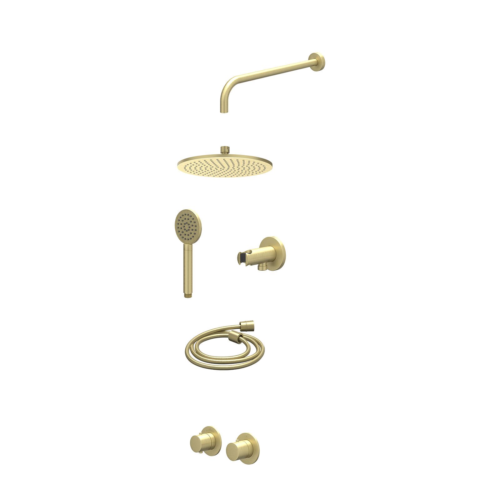 IVY Bond Regendoucheset inbouw symmetry 2-weg - 25cm medium - wandarm 40cm - wandhouder - satin spray - excl. inbouwbox - Geborsteld mat goud