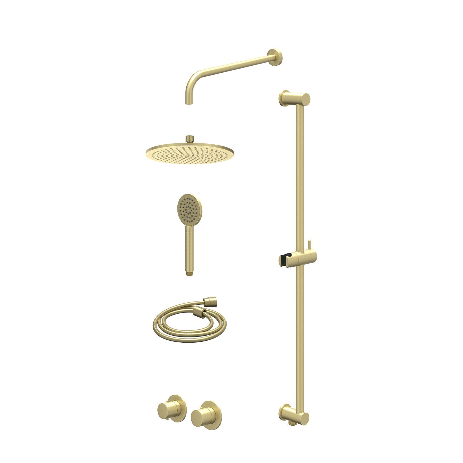 IVY Bond Regendoucheset inbouw symmetry 2-weg - 25cm medium - wandarm 40cm - glijstang - satin spray - excl. inbouwbox - Geborsteld mat goud