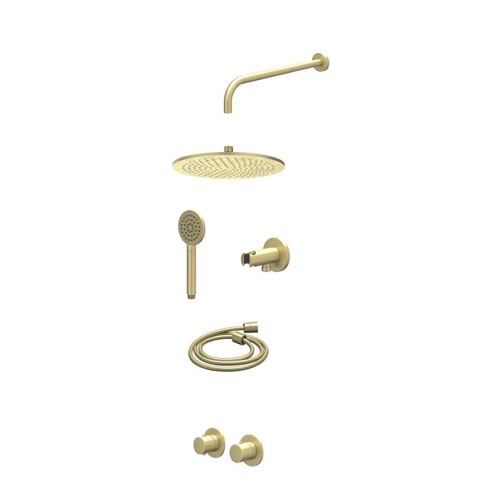 IVY Bond Regendoucheset inbouw symmetry 2-weg - 30cm medium - wandarm 40cm - wandhouder - satin spray - excl. inbouwbox - Geborsteld mat goud