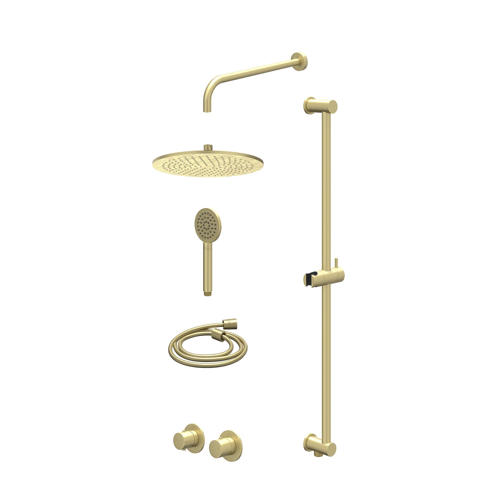 IVY Bond Regendoucheset inbouw symmetry 2-weg - 30cm medium - wandarm 40cm - glijstang - satin spray - excl. inbouwbox - Geborsteld mat goud