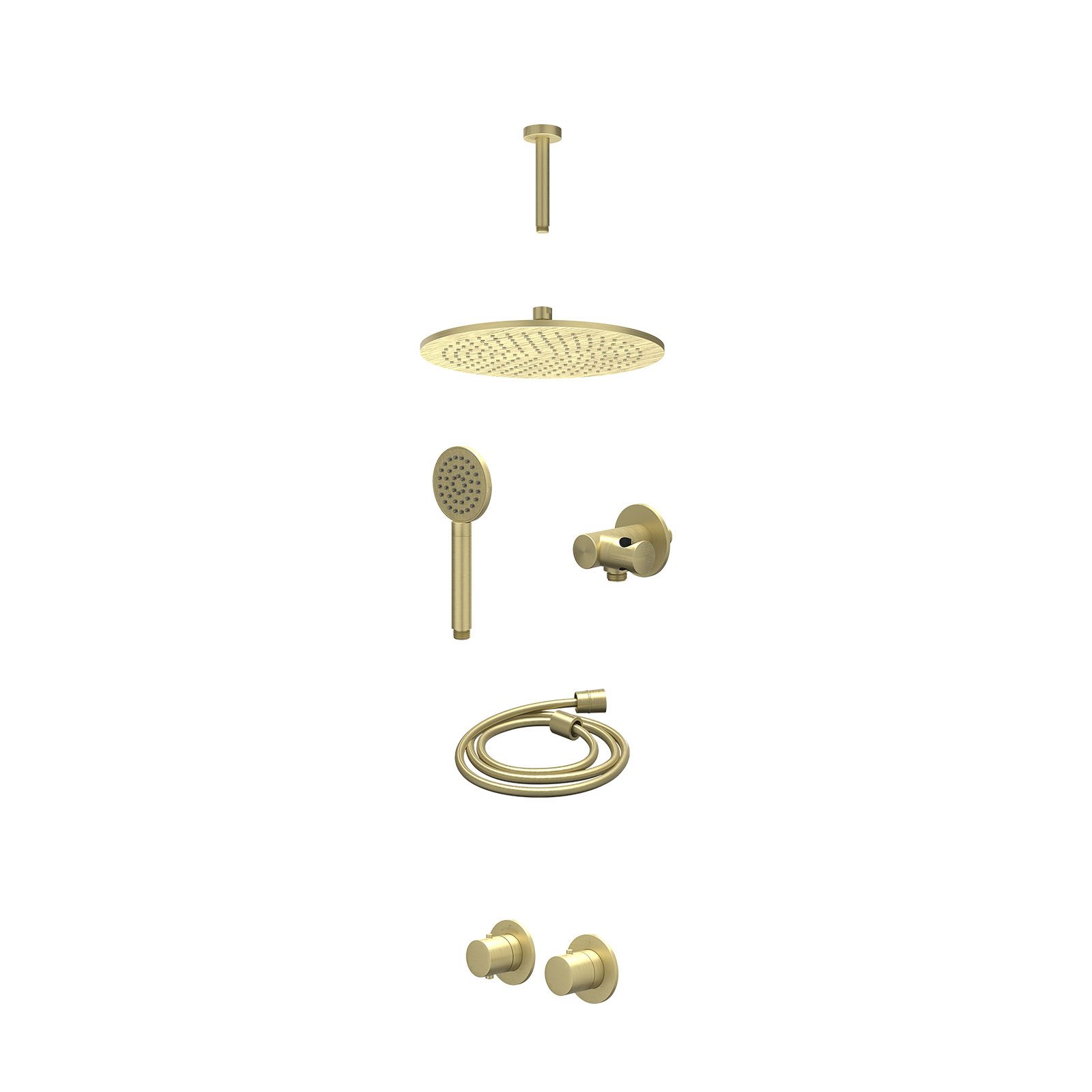 IVY Bond Regendoucheset inbouw symmetry 2-weg - 30cm medium - plafond 15cm - verstelbare steun - satin spray - excl. inbouwbox - Geborsteld mat goud