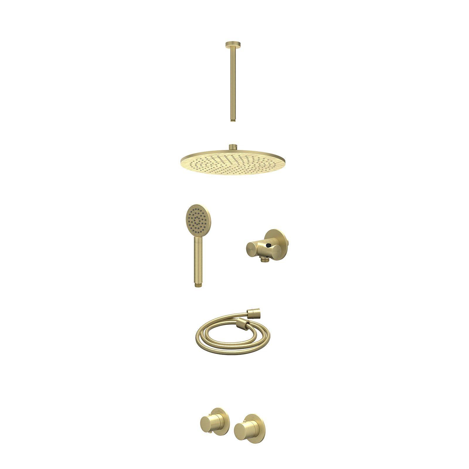 IVY Bond Regendoucheset inbouw symmetry 2-weg - 30cm medium - plafond 30cm - verstelbare steun - satin spray - excl. inbouwbox - Geborsteld mat goud