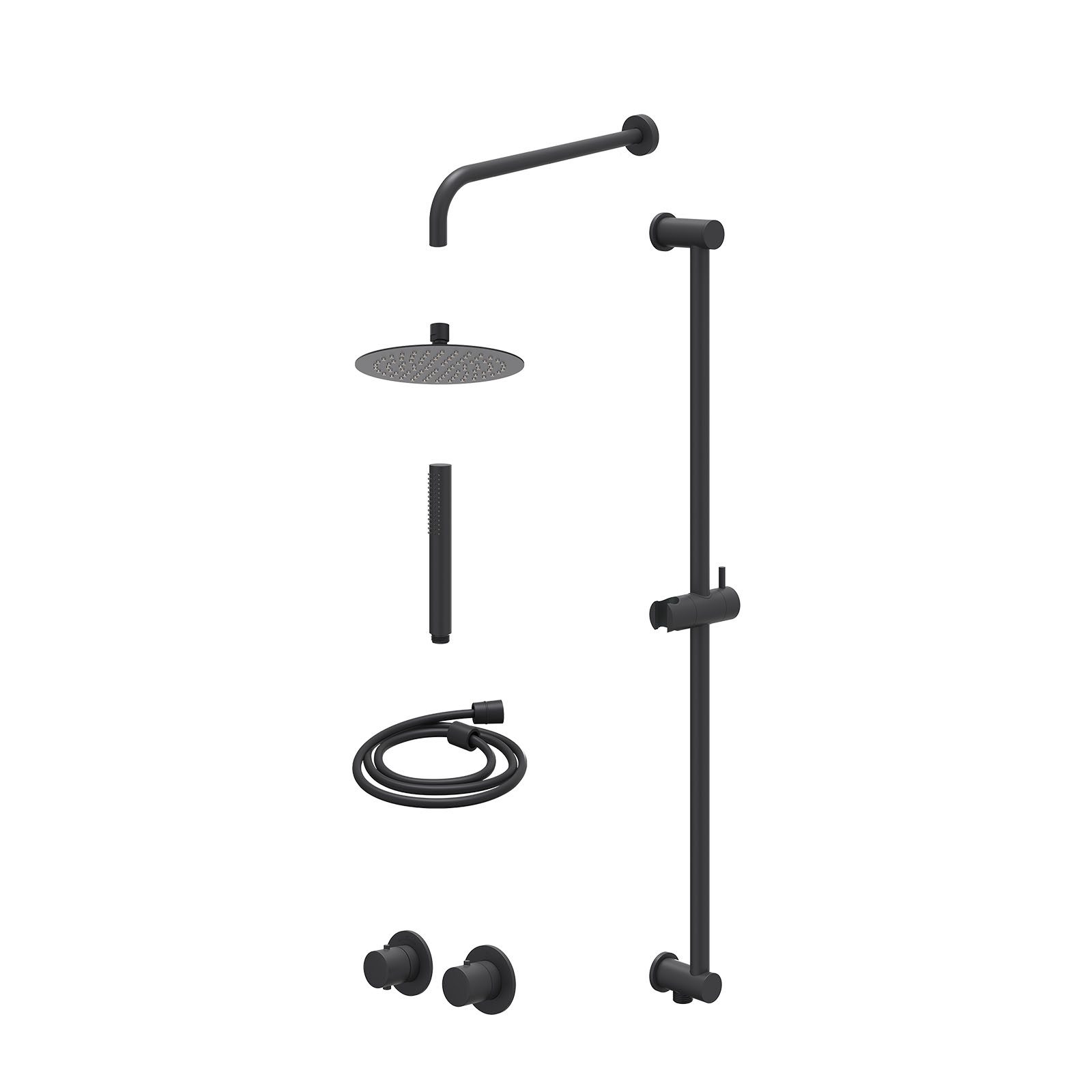IVY Bond Regendoucheset inbouw symmetry 2-weg - 20cm slim - wandarm 40cm - glijstang - staafhanddouche - excl. inbouwbox - Mat zwart