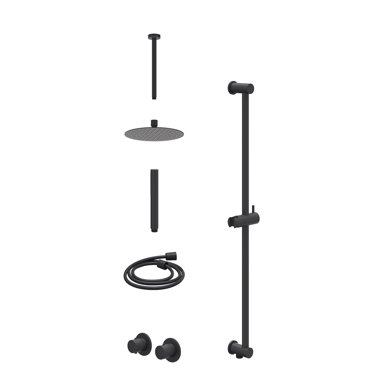 IVY Bond Regendoucheset inbouw symmetry 2-weg - 20cm slim - plafond 30cm - glijstang - staafhanddouche - excl. inbouwbox - Mat zwart