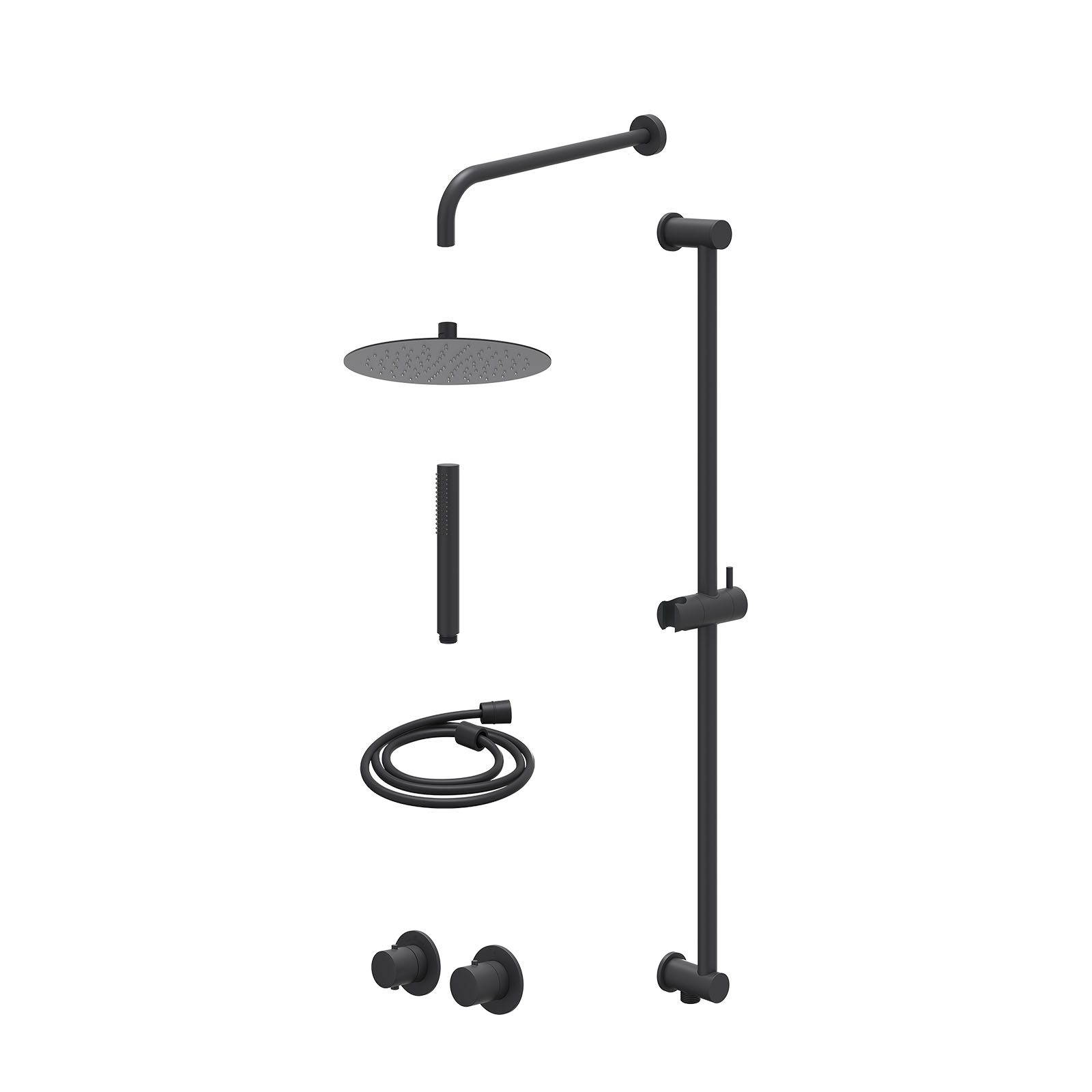 IVY Bond Regendoucheset inbouw symmetry 2-weg - 25cm slim - wandarm 40cm - glijstang - staafhanddouche - excl. inbouwbox - Mat zwart
