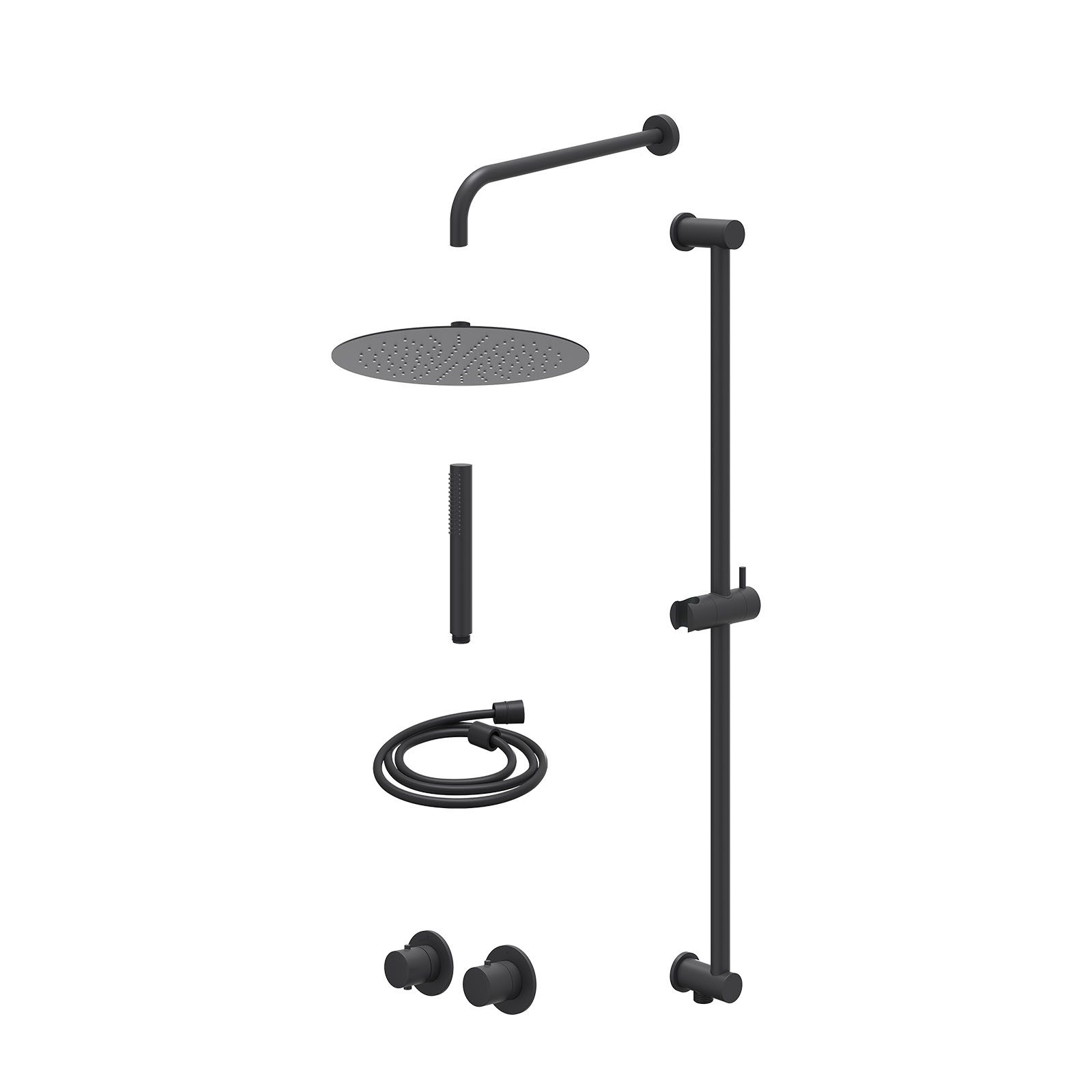 IVY Bond Regendoucheset inbouw symmetry 2-weg - 30cm slim - wandarm 40cm - glijstang - staafhanddouche - excl. inbouwbox - Mat zwart