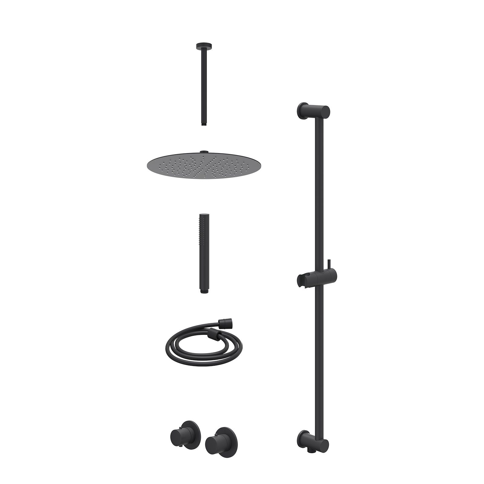 IVY Bond Regendoucheset inbouw symmetry 2-weg - 30cm slim - plafond 30cm - glijstang - staafhanddouche - excl. inbouwbox - Mat zwart