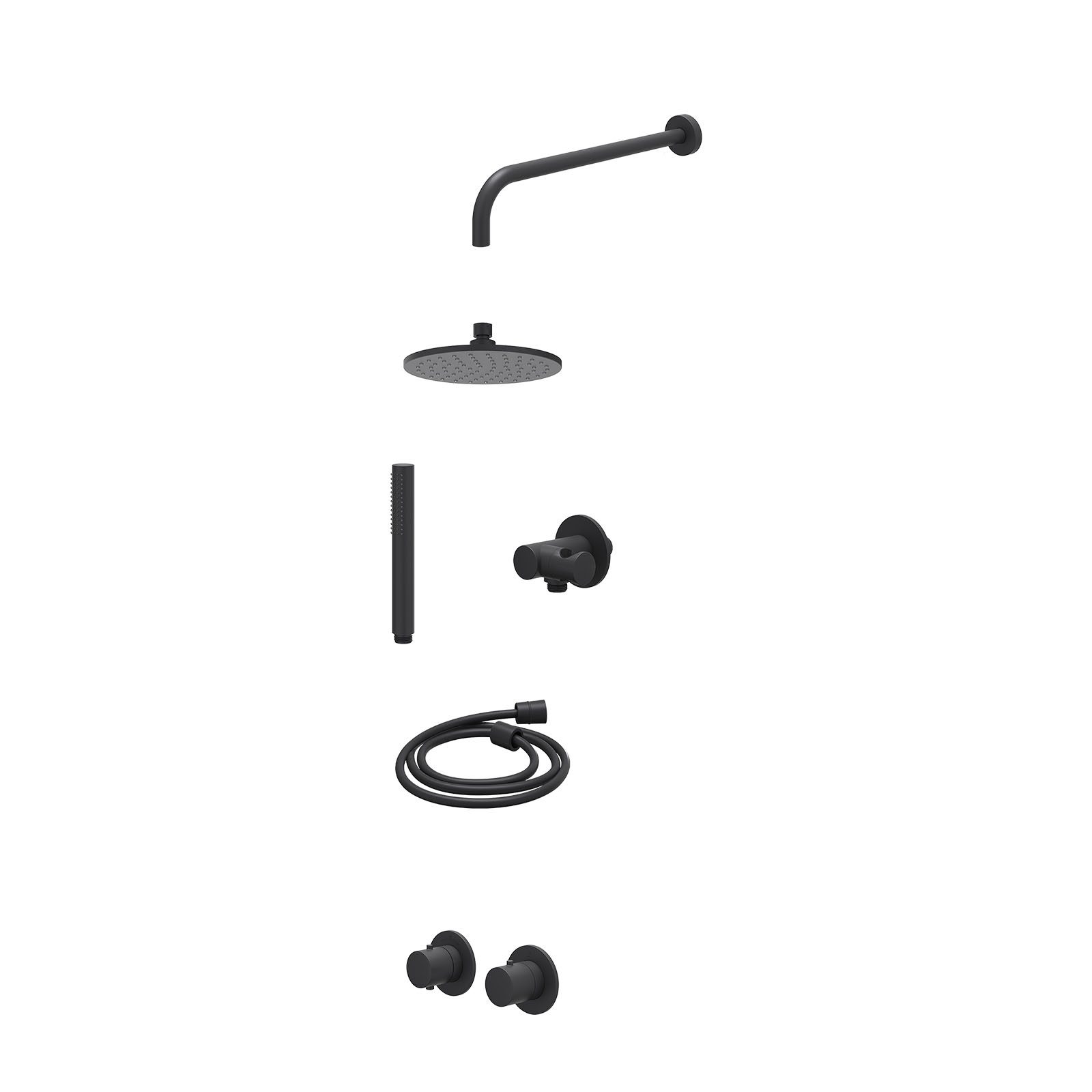 IVY Bond Regendoucheset inbouw symmetry 2-weg - 20cm medium - wandarm 40cm - verstelbare steun - staafhanddouche - excl. inbouwbox - Mat zwart
