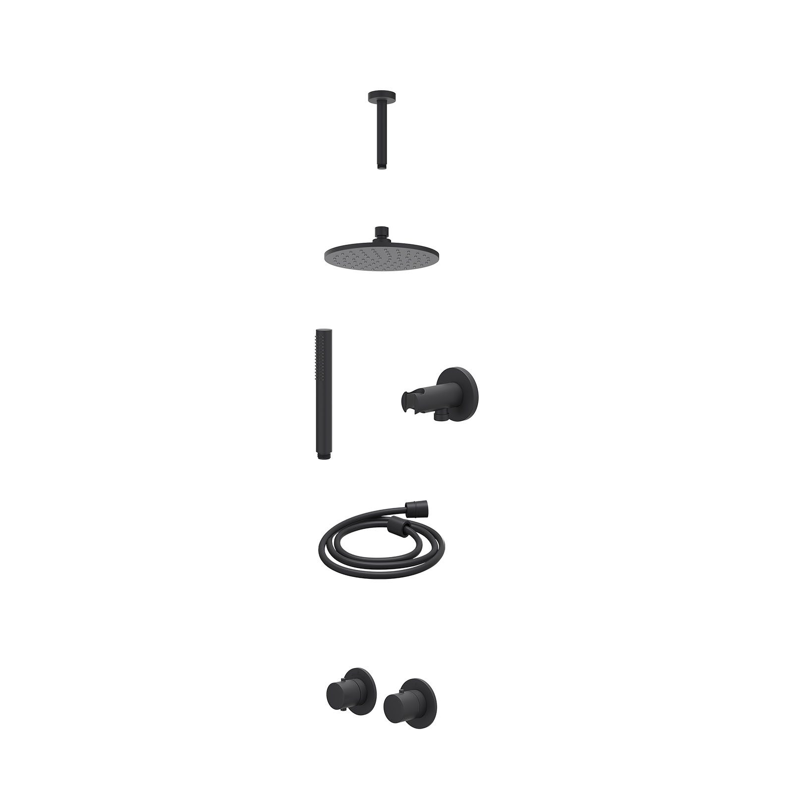 IVY Bond Regendoucheset inbouw symmetry 2-weg - 20cm medium - plafond 15cm - wandhouder - staafhanddouche - excl. inbouwbox - Mat zwart