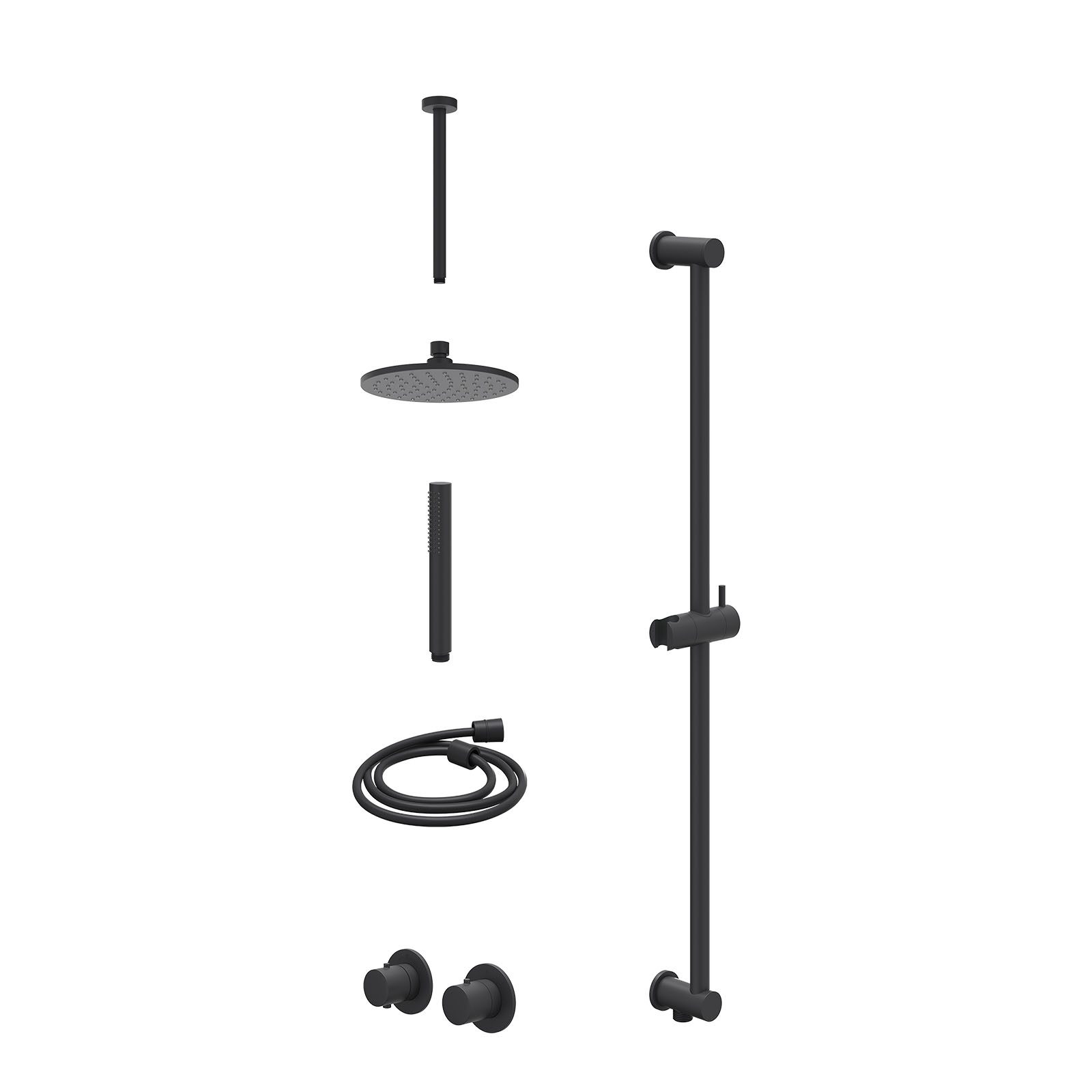 IVY Bond Regendoucheset inbouw symmetry 2-weg - 20cm medium - plafond 30cm - glijstang - staafhanddouche - excl. inbouwbox - Mat zwart