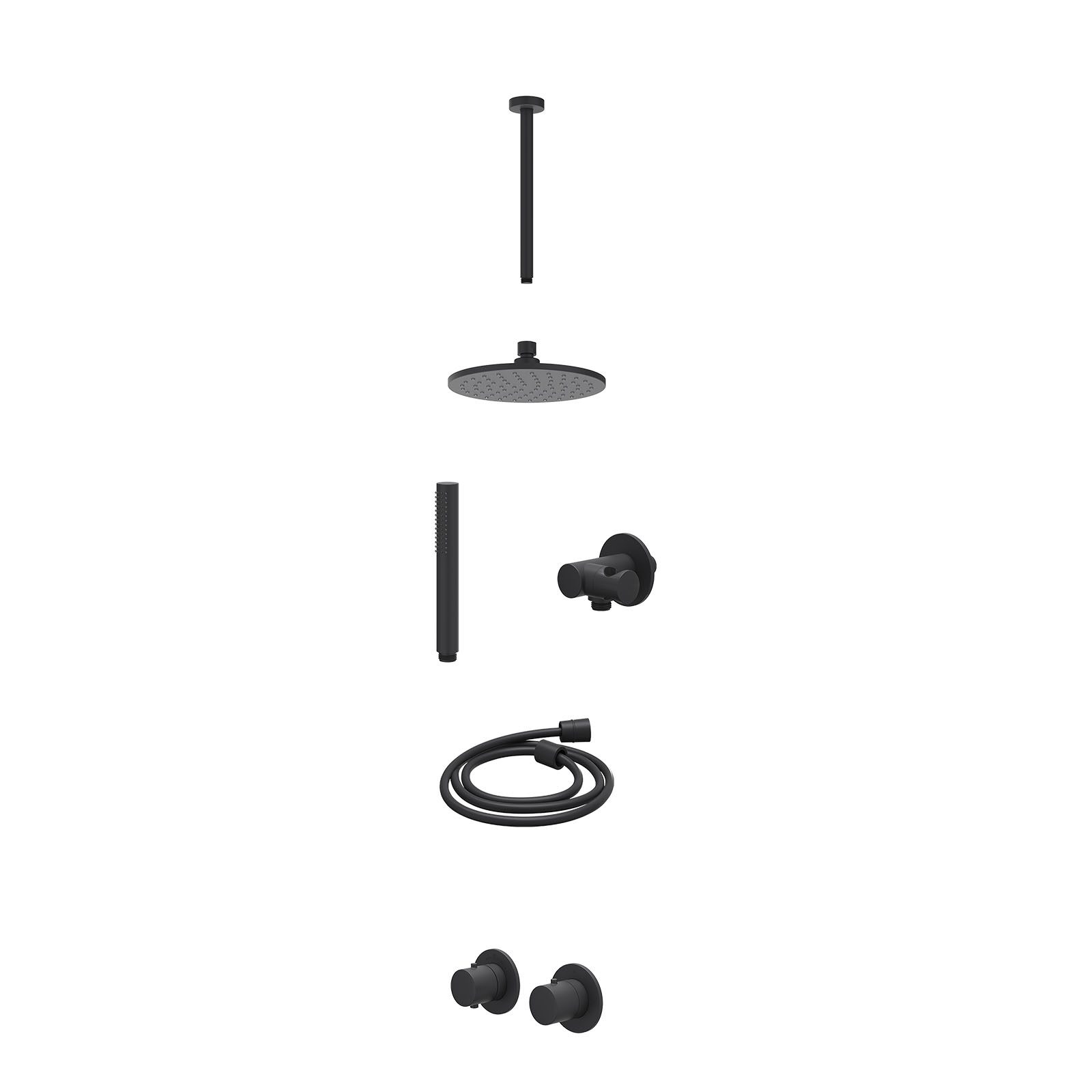 IVY Bond Regendoucheset inbouw symmetry 2-weg - 20cm medium - plafond 30cm - verstelbare steun - staafhanddouche - excl. inbouwbox - Mat zwart