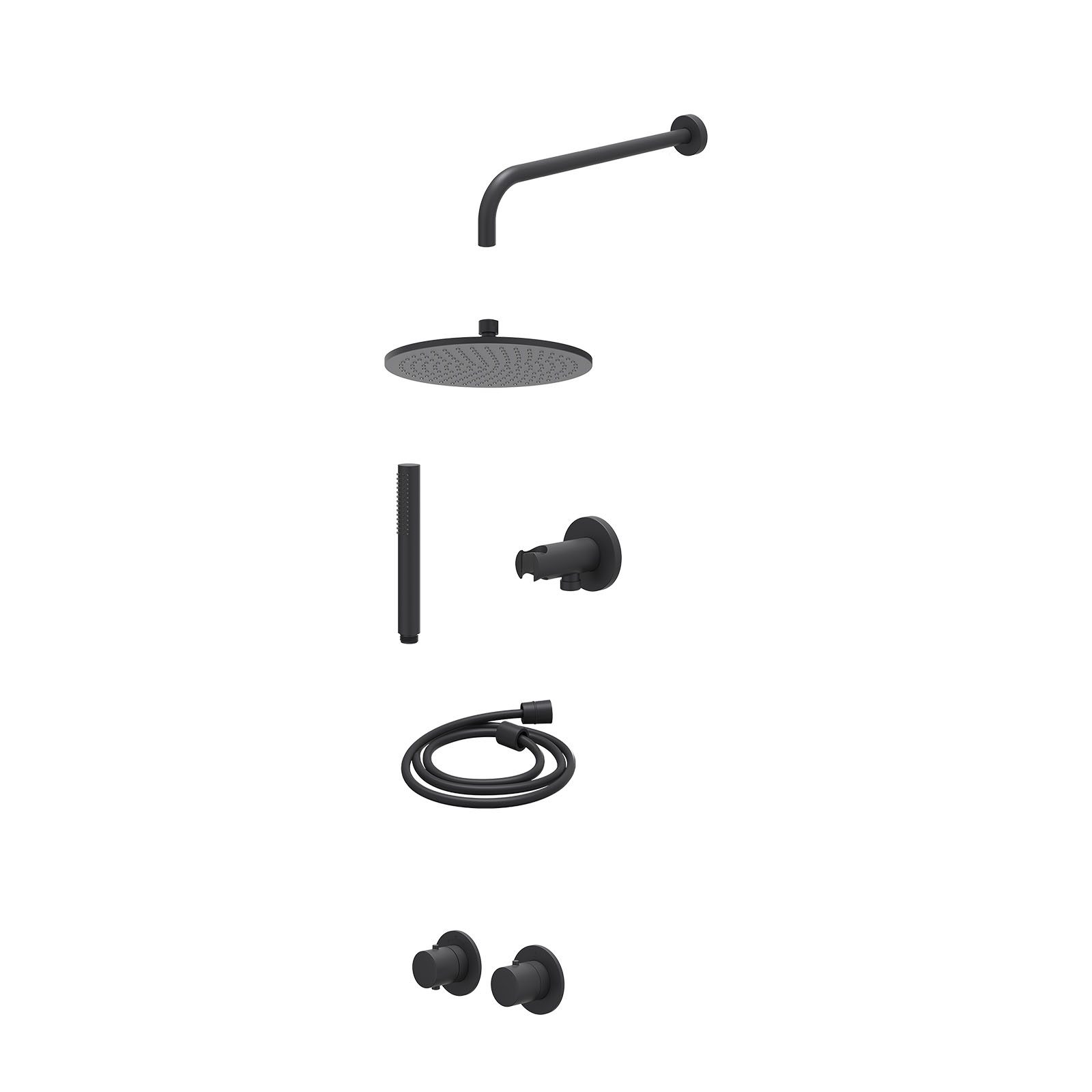 IVY Bond Regendoucheset inbouw symmetry 2-weg - 25cm medium - wandarm 40cm - wandhouder - staafhanddouche - excl. inbouwbox - Mat zwart