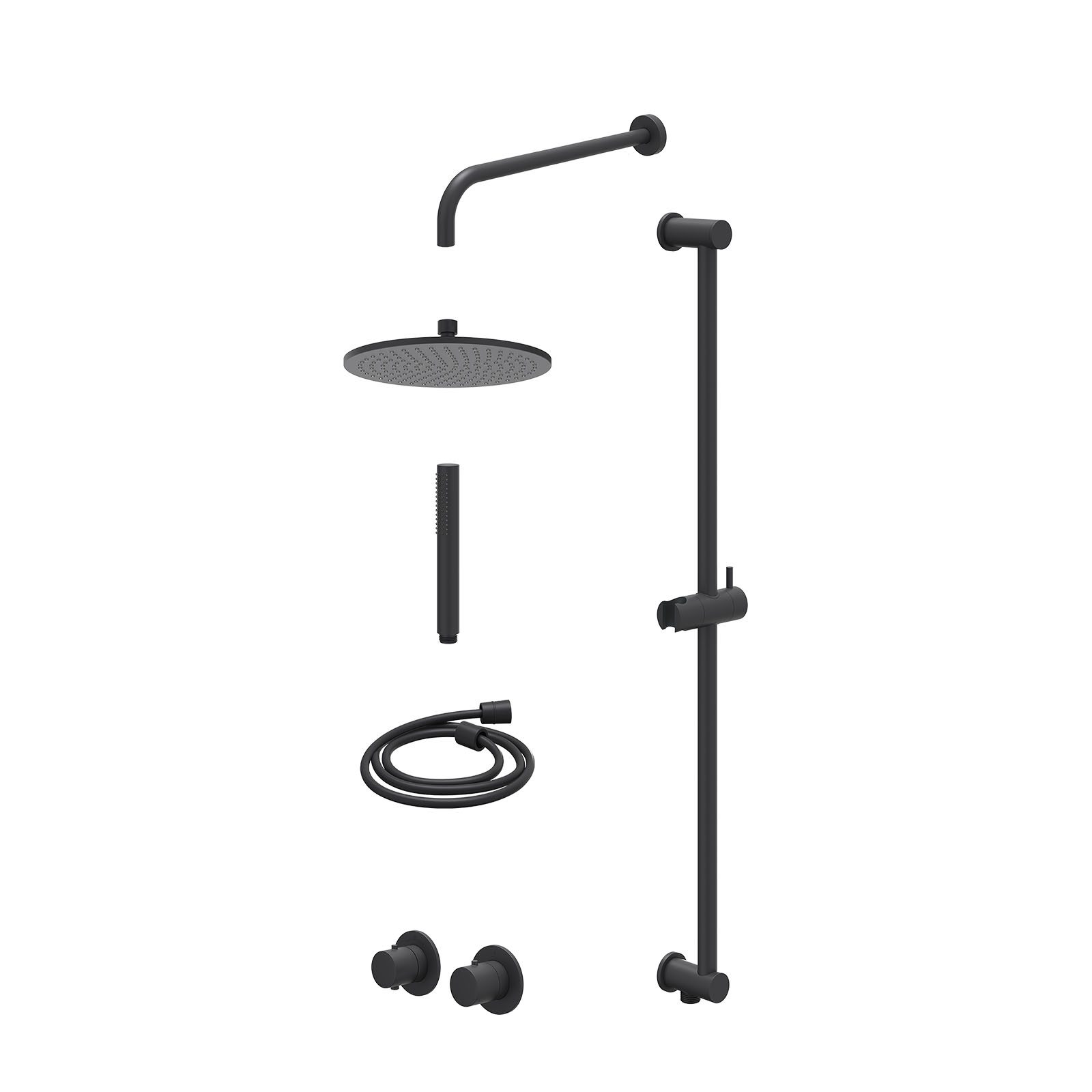IVY Bond Regendoucheset inbouw symmetry 2-weg - 25cm medium - wandarm 40cm - glijstang - staafhanddouche - excl. inbouwbox - Mat zwart