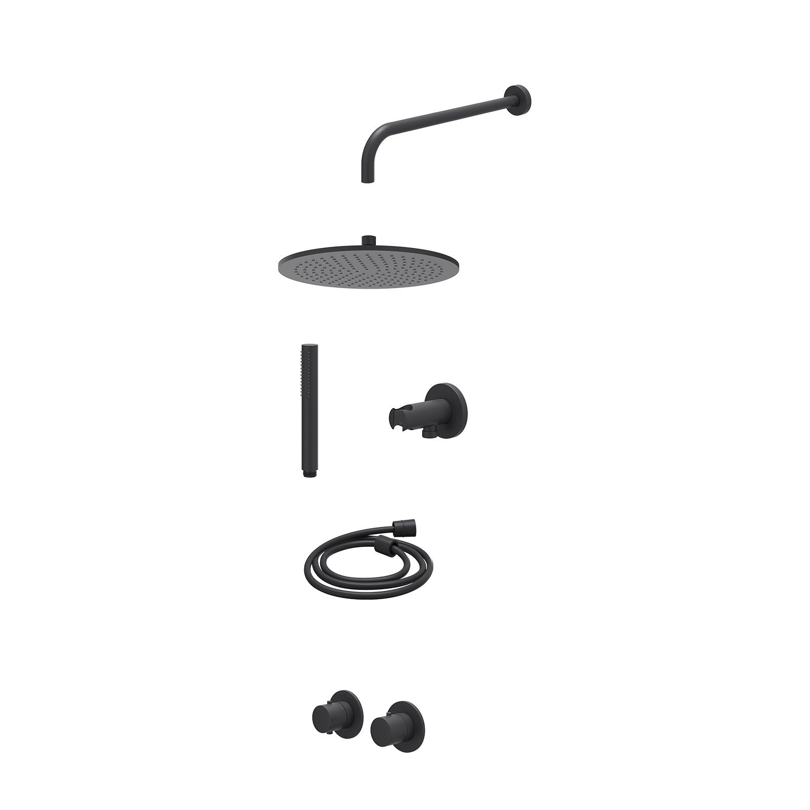 IVY Bond Regendoucheset inbouw symmetry 2-weg - 30cm medium - wandarm 40cm - wandhouder - staafhanddouche - excl. inbouwbox - Mat zwart