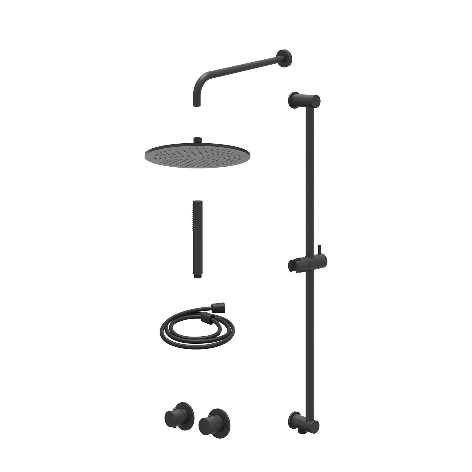 IVY Bond Regendoucheset inbouw symmetry 2-weg - 30cm medium - wandarm 40cm - glijstang - staafhanddouche - excl. inbouwbox - Mat zwart