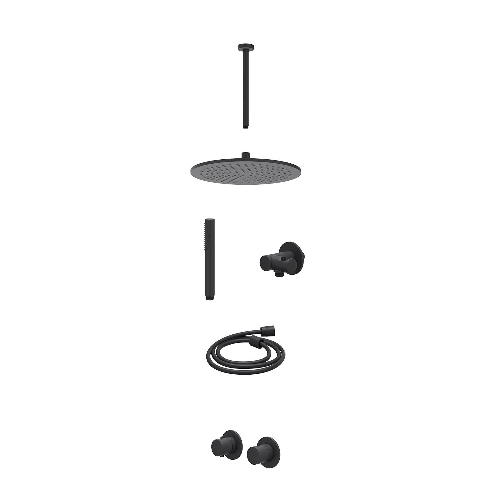 IVY Bond Regendoucheset inbouw symmetry 2-weg - 30cm medium - plafond 30cm - verstelbare steun - staafhanddouche - excl. inbouwbox - Mat zwart