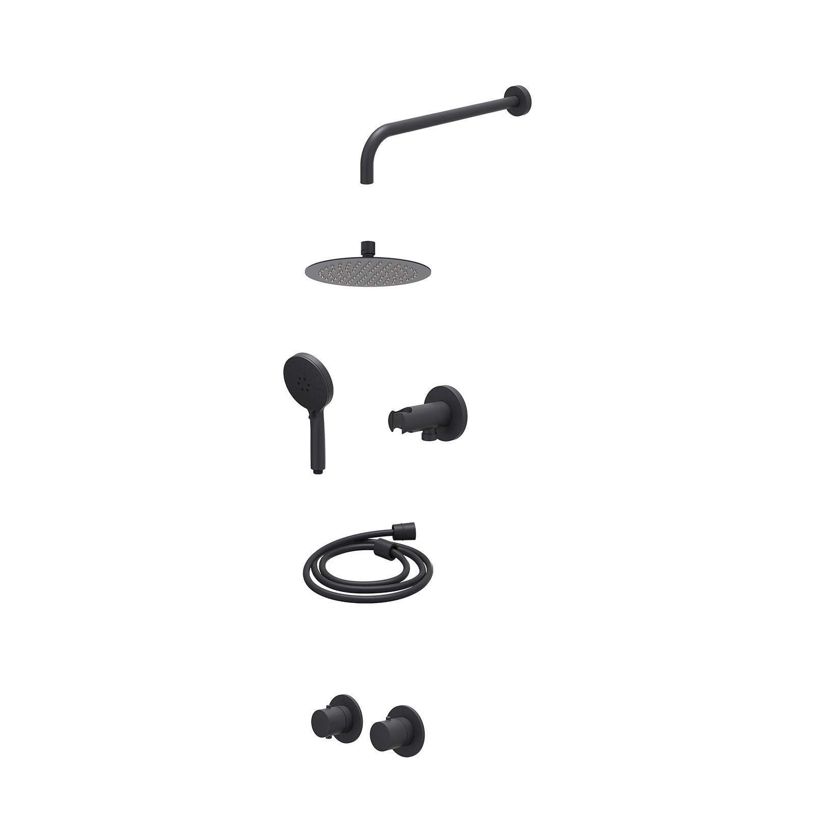 IVY Bond Regendoucheset inbouw symmetry 2-weg - 20cm slim - wandarm 40cm - wandhouder - 3-standen - excl. inbouwbox - Mat zwart