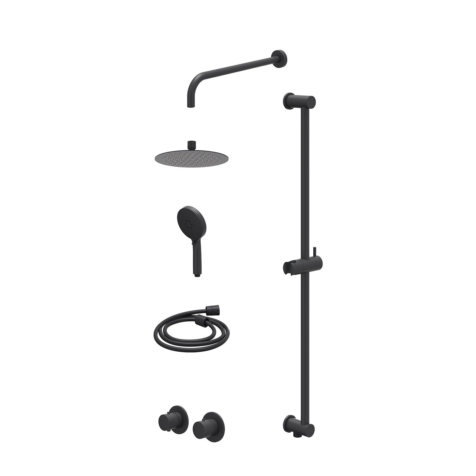 IVY Bond Regendoucheset inbouw symmetry 2-weg - 20cm slim - wandarm 40cm - glijstang - 3-standen - excl. inbouwbox - Mat zwart