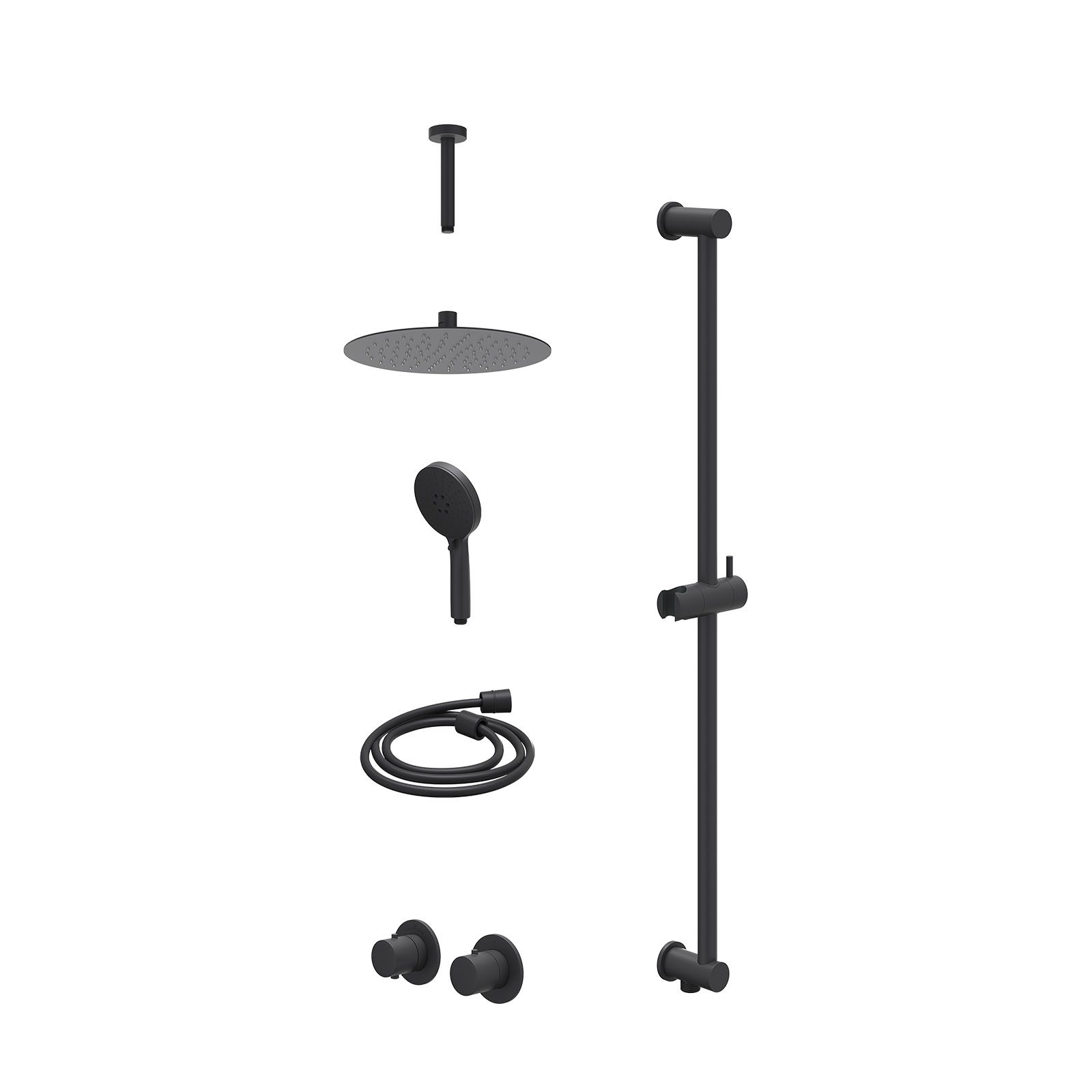 IVY Bond Regendoucheset inbouw symmetry 2-weg - 25cm slim - plafond 15cm - glijstang - 3-standen - excl. inbouwbox - Mat zwart