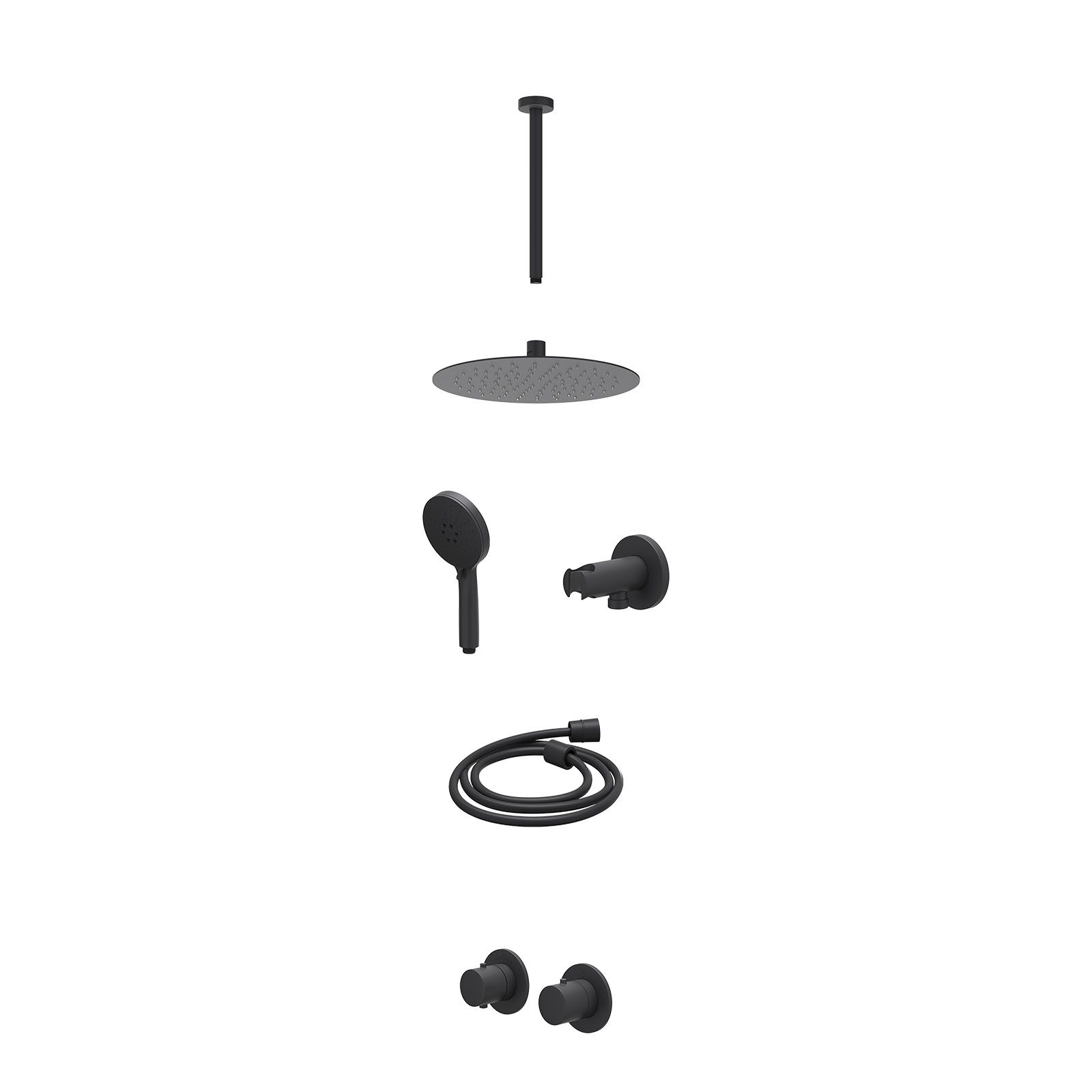 IVY Bond Regendoucheset inbouw symmetry 2-weg - 25cm slim - plafond 30cm - wandhouder - 3-standen - excl. inbouwbox - Mat zwart
