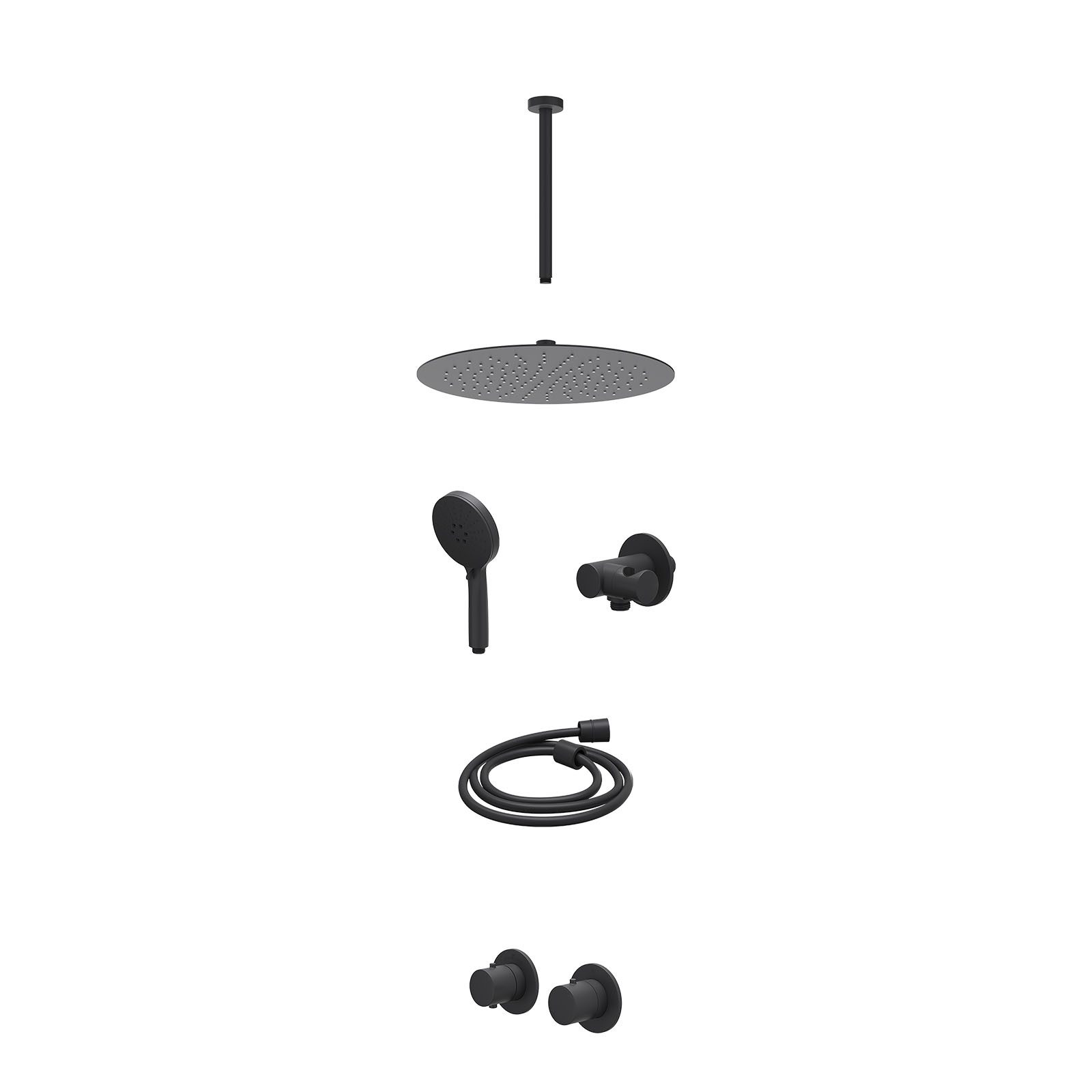 IVY Bond Regendoucheset inbouw symmetry 2-weg - 30cm slim - plafond 30cm - verstelbare steun - 3-standen - excl. inbouwbox - Mat zwart