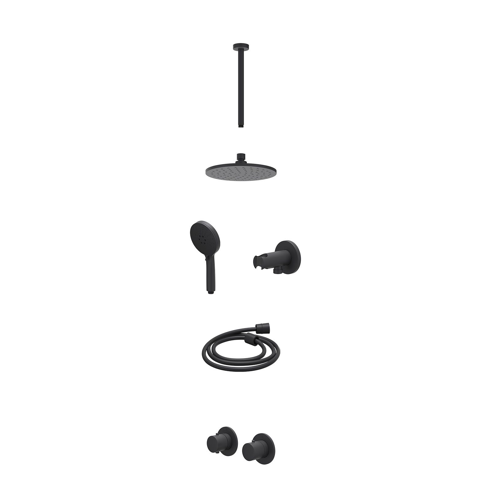 IVY Bond Regendoucheset inbouw symmetry 2-weg - 20cm medium - plafond 30cm - wandhouder - 3-standen - excl. inbouwbox - Mat zwart