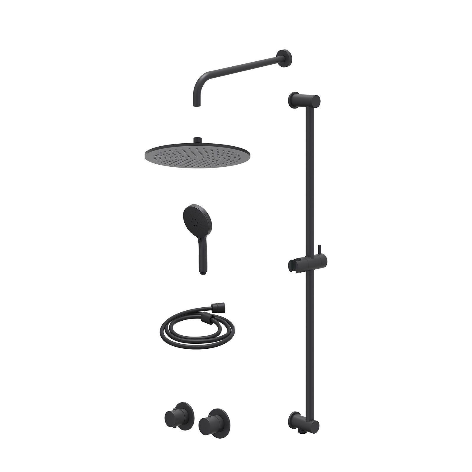 IVY Bond Regendoucheset inbouw symmetry 2-weg - 30cm medium - wandarm 40cm - glijstang - 3-standen - excl. inbouwbox - Mat zwart
