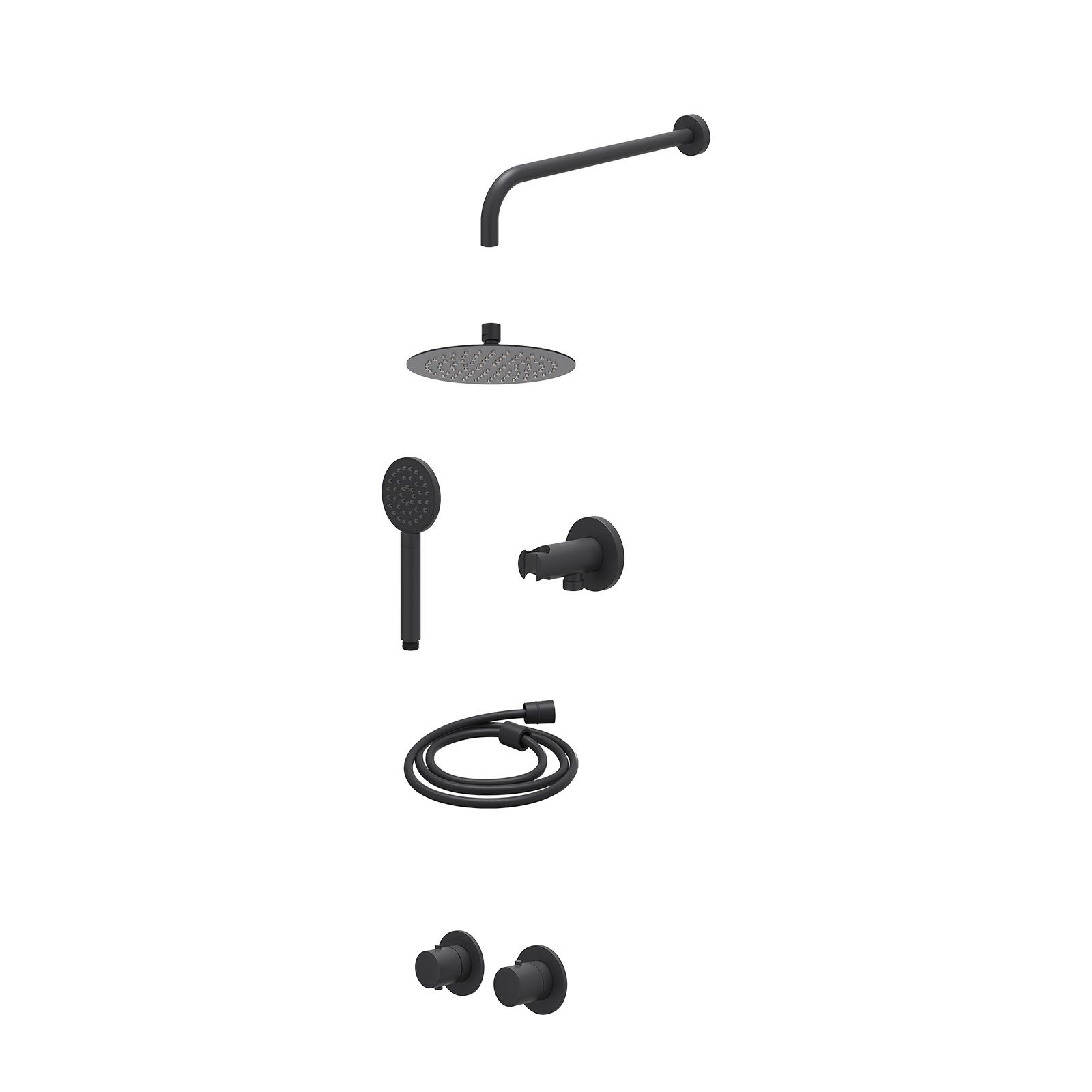 IVY Bond Regendoucheset inbouw symmetry 2-weg - 20cm slim - wandarm 40cm - wandhouder - satin spray - excl. inbouwbox - Mat zwart