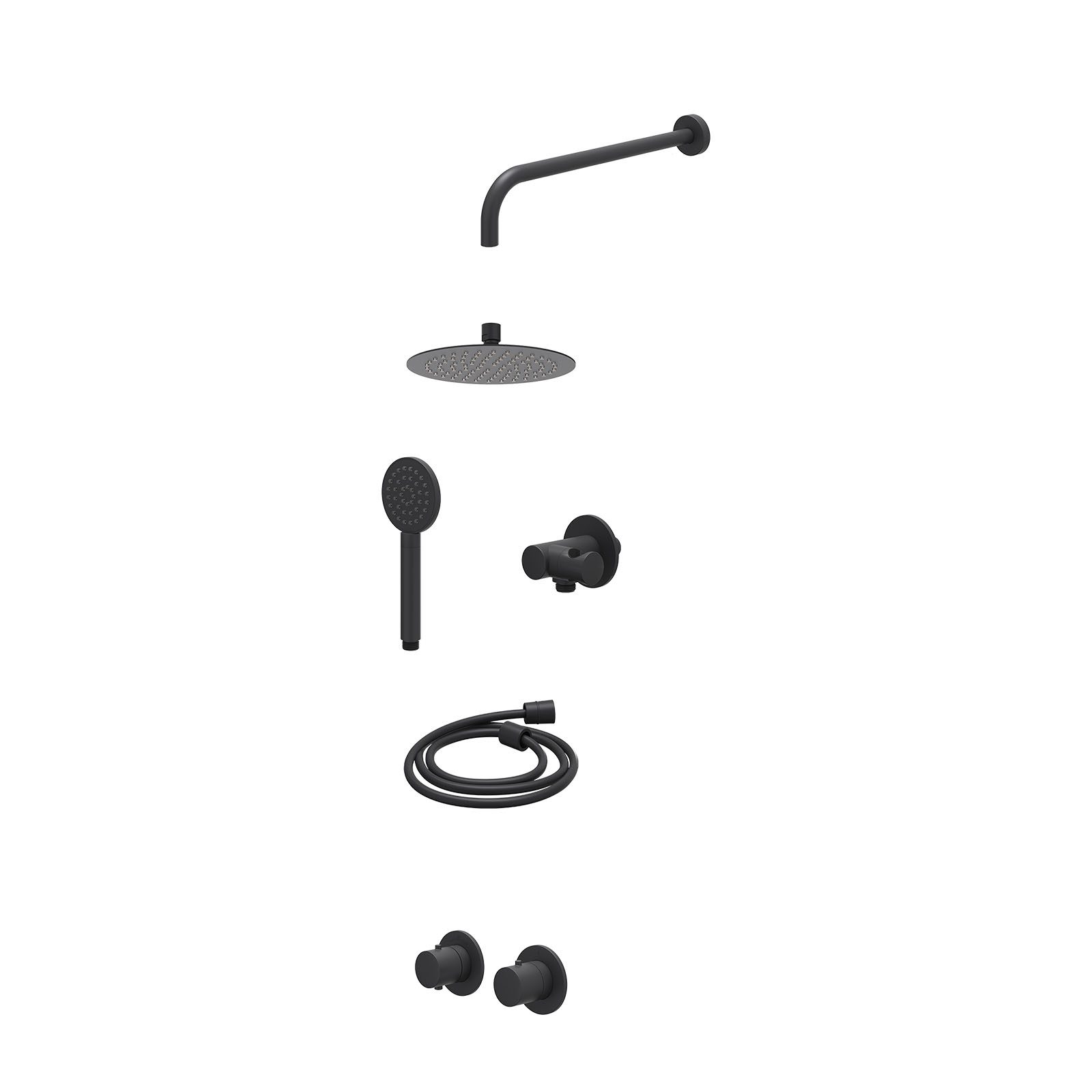 IVY Bond Regendoucheset inbouw symmetry 2-weg - 20cm slim - wandarm 40cm - verstelbare steun - satin spray - excl. inbouwbox - Mat zwart