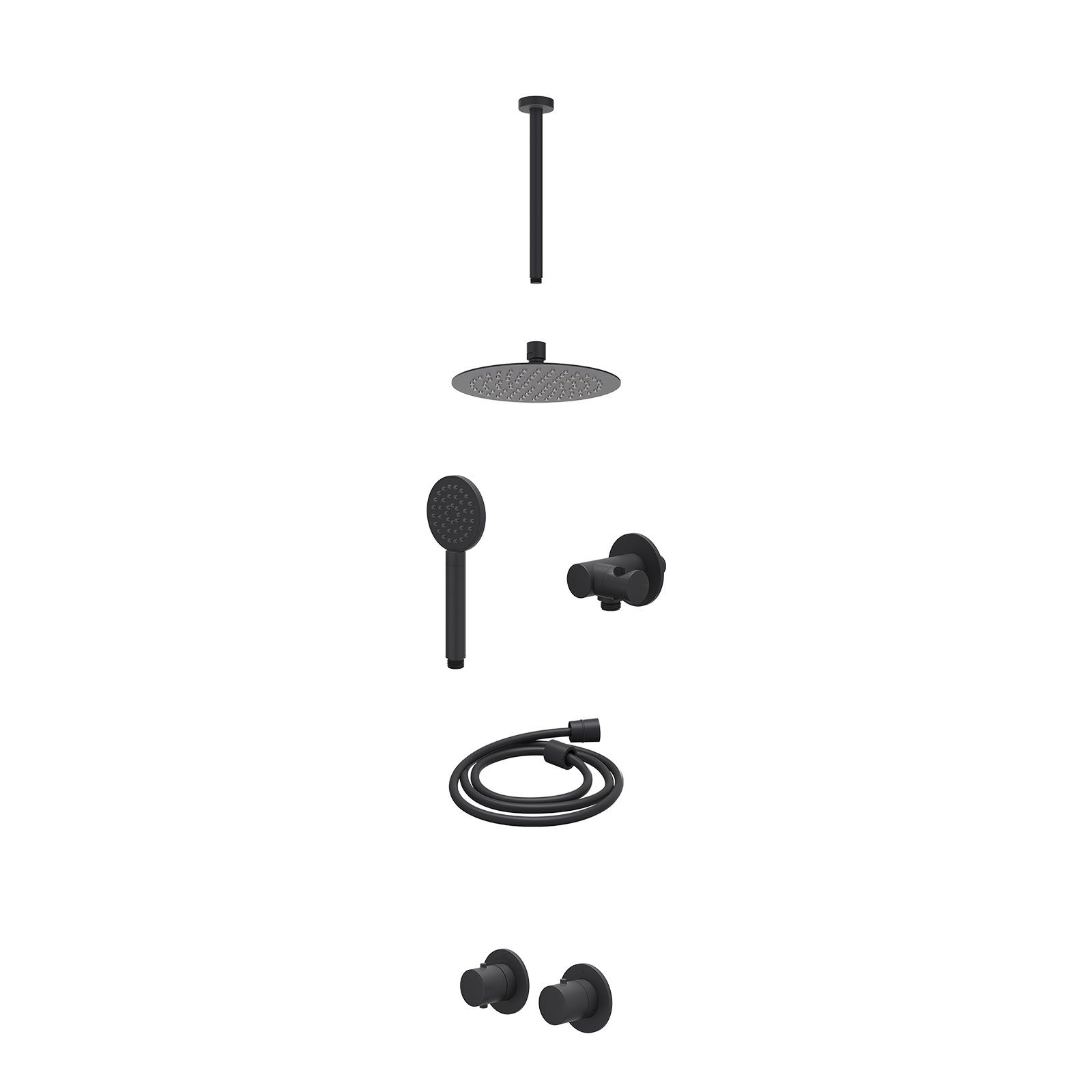 IVY Bond Regendoucheset inbouw symmetry 2-weg - 20cm slim - plafond 30cm - verstelbare steun - satin spray - excl. inbouwbox - Mat zwart